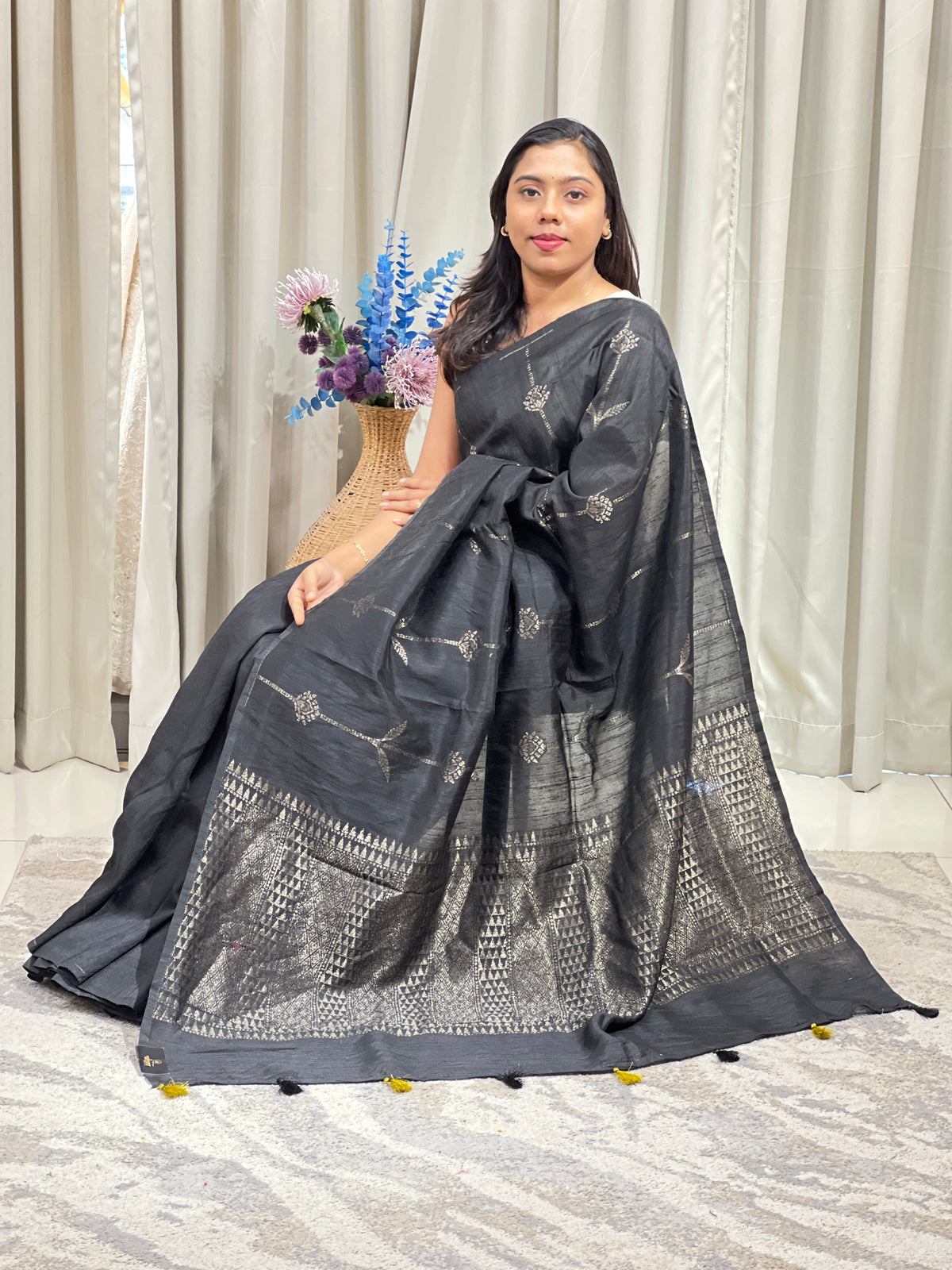 Floral Pattern Semi Raw Silk Saree  | YNG1726