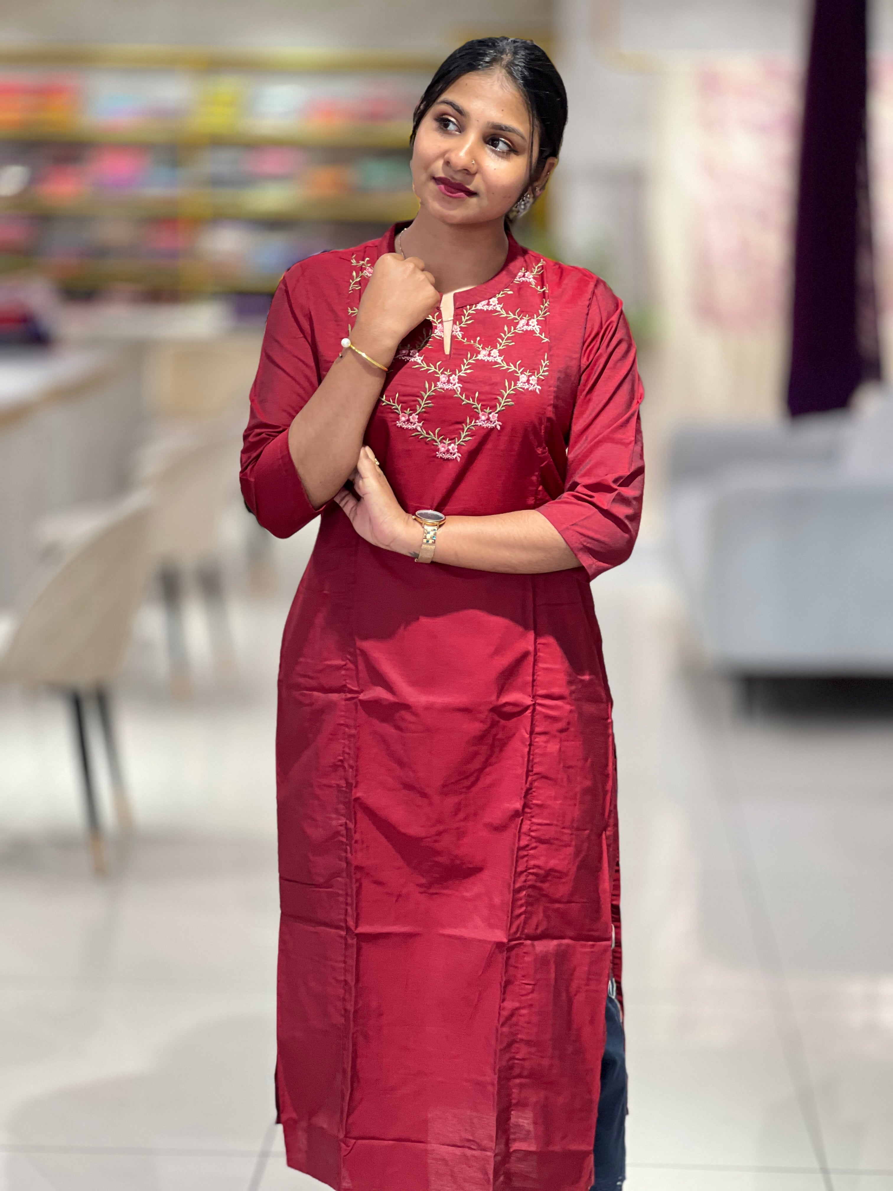 Machine Embroidery Semi Silk Kurta | TAL101
