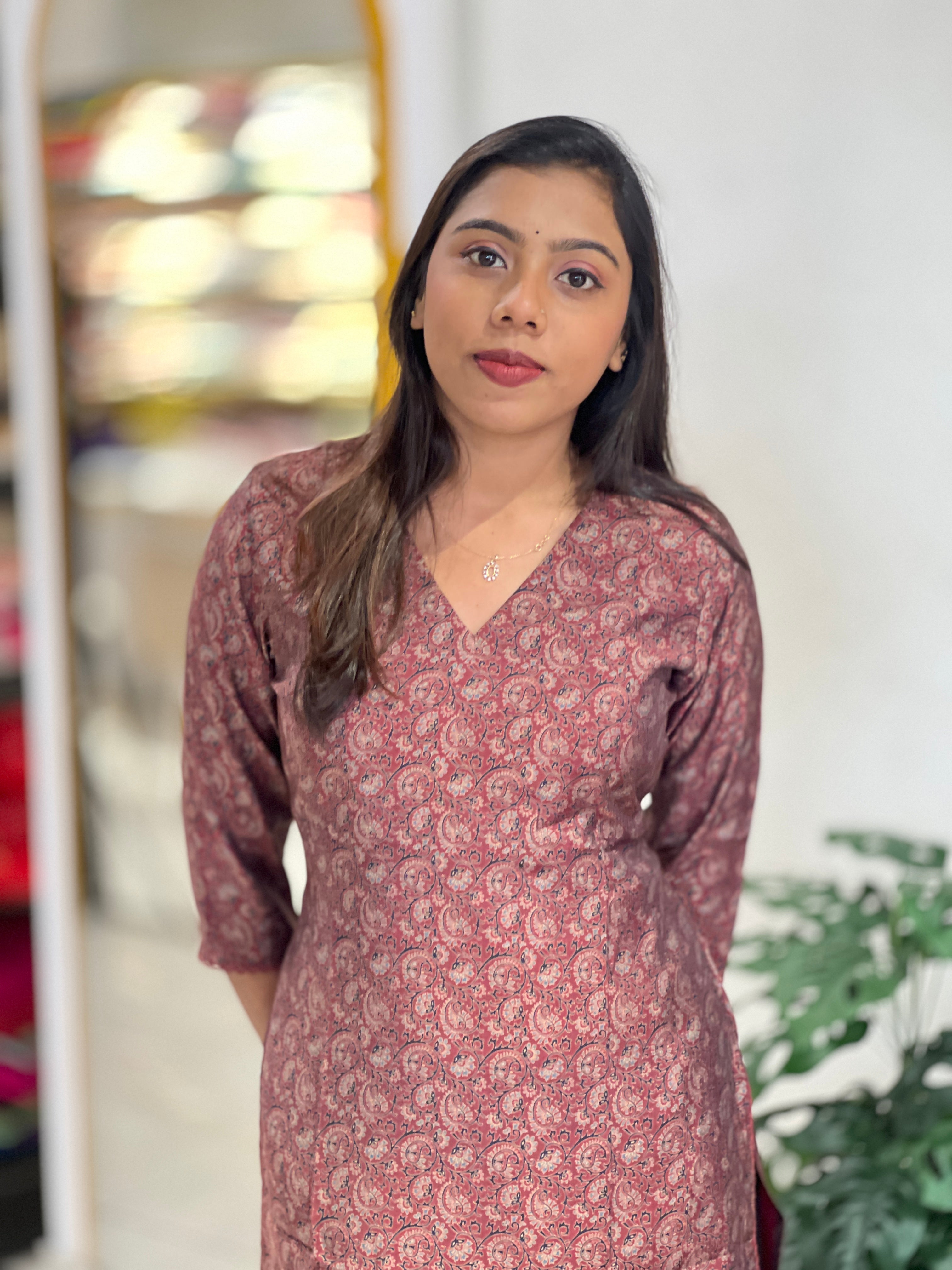 Paisley Print Detailed Muslin Kurta | SV297