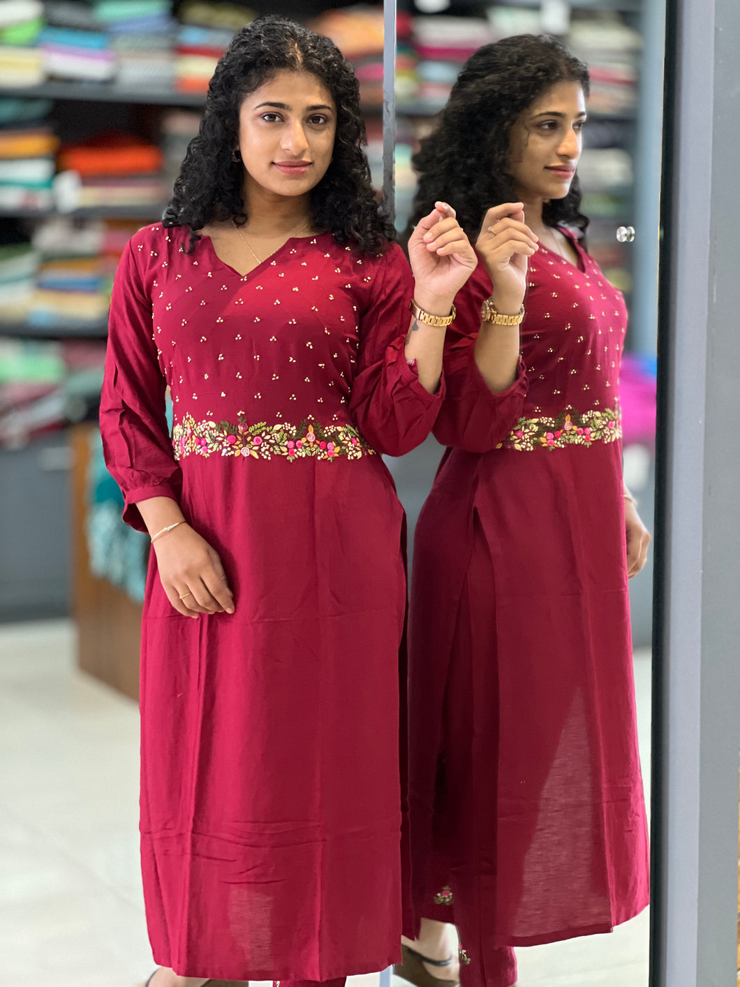 Hand Embroidered Pattern Rayon A-line Kurta Set | OS324