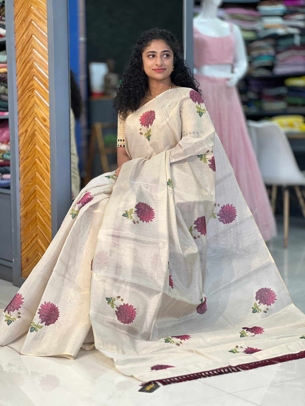 Floral Design Digital Printed Tissue Saree | GAT220