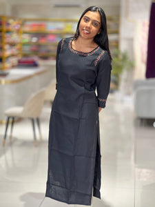 Machine Embroidery Pure Irish Linen Kurta | TAL128