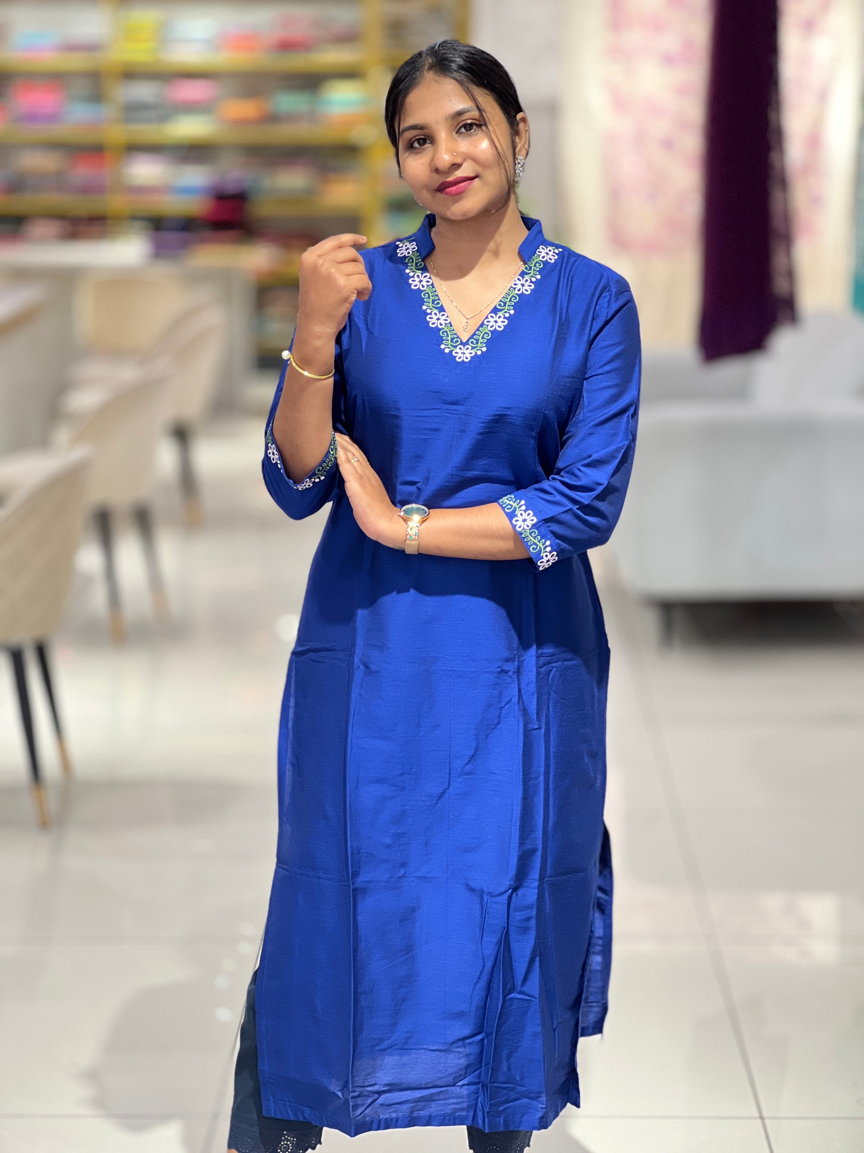 Machine Embroidery Semi Silk Kurta | TAL105