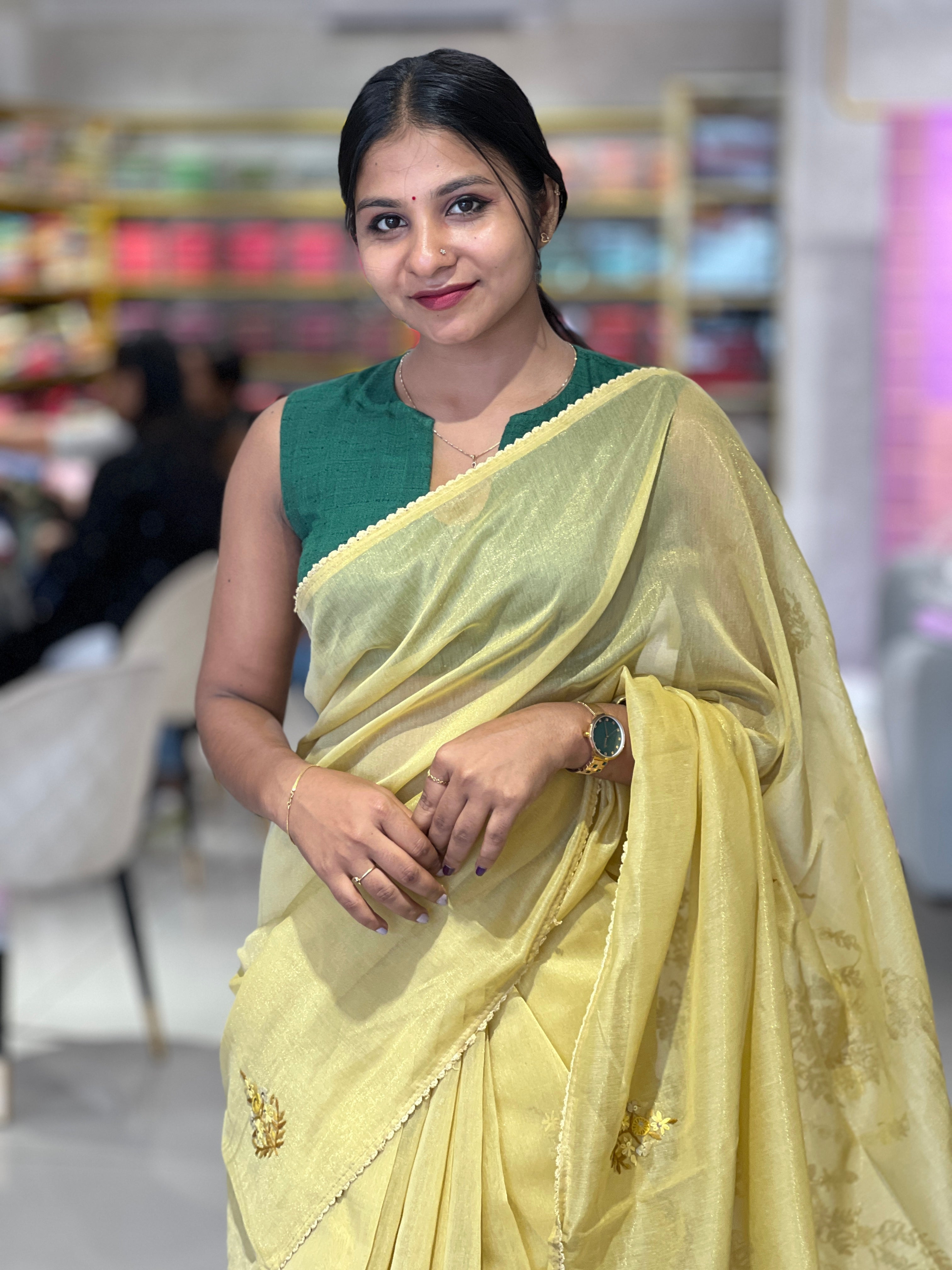 Floral Embroidery Tissue Organza Saree | BLD1122