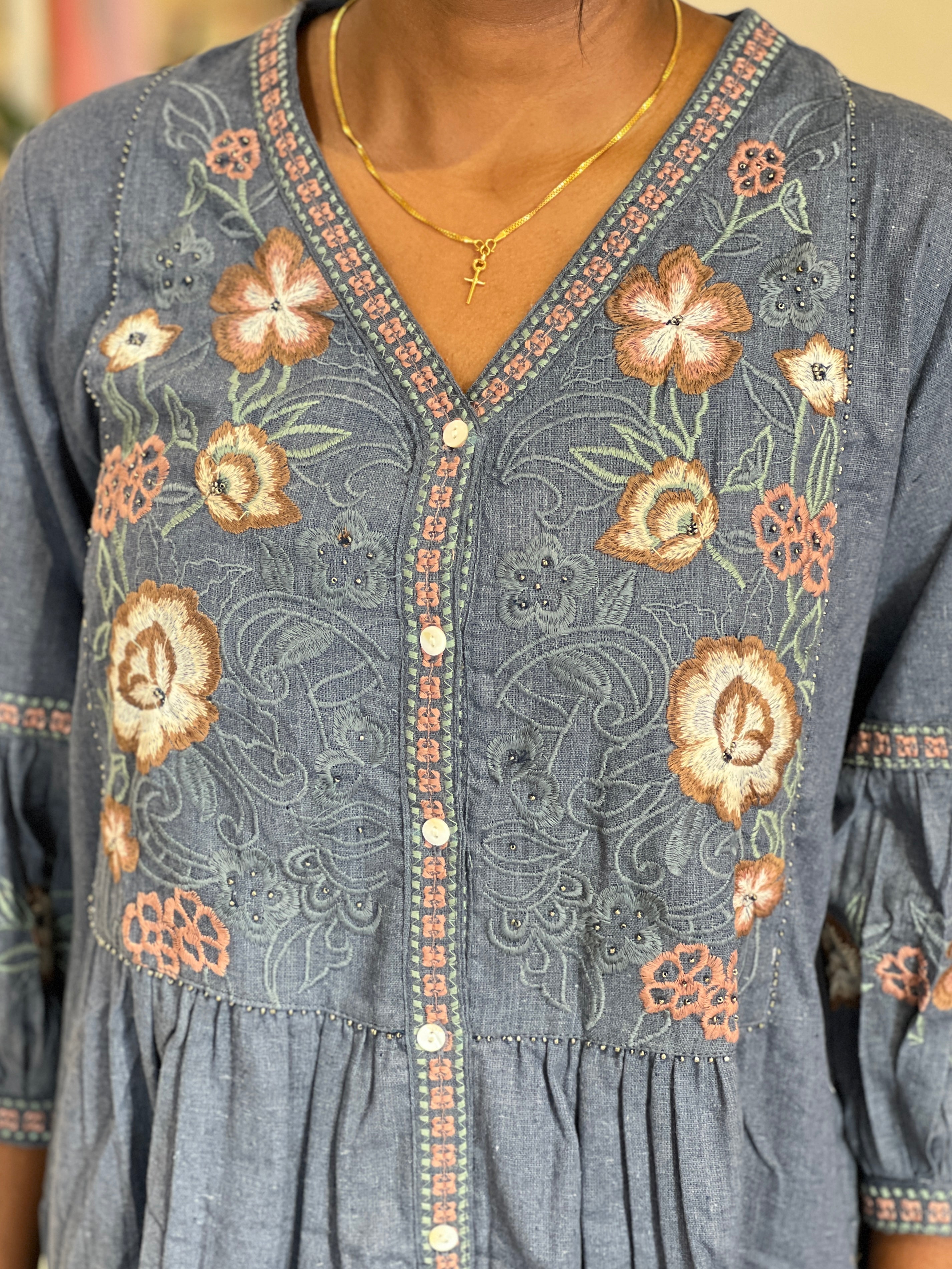 Embroidery Detailed Kora Cotton Kurta | AOR119