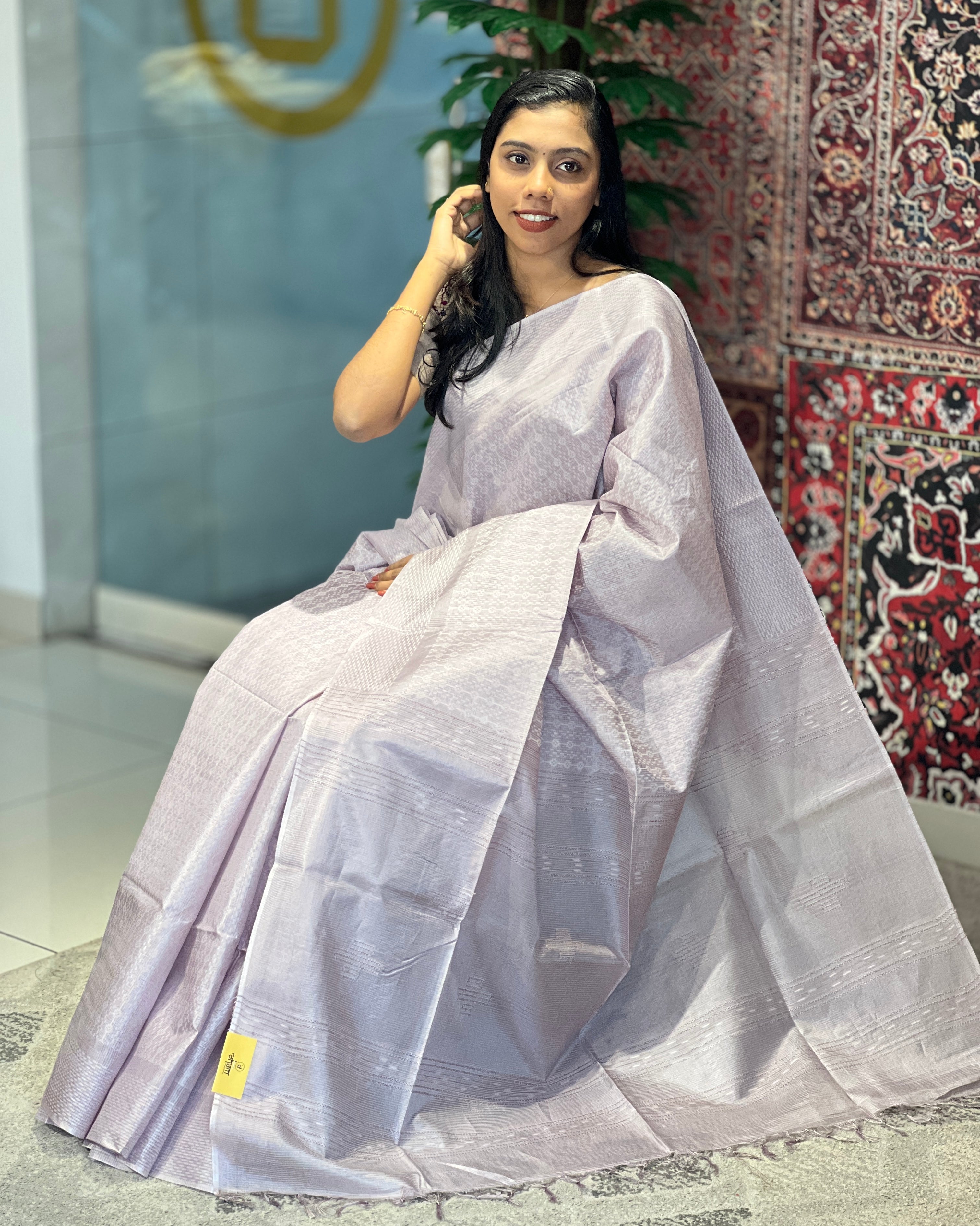 Geometric Weaving Patterned Tussar Finish Saree | PNS106