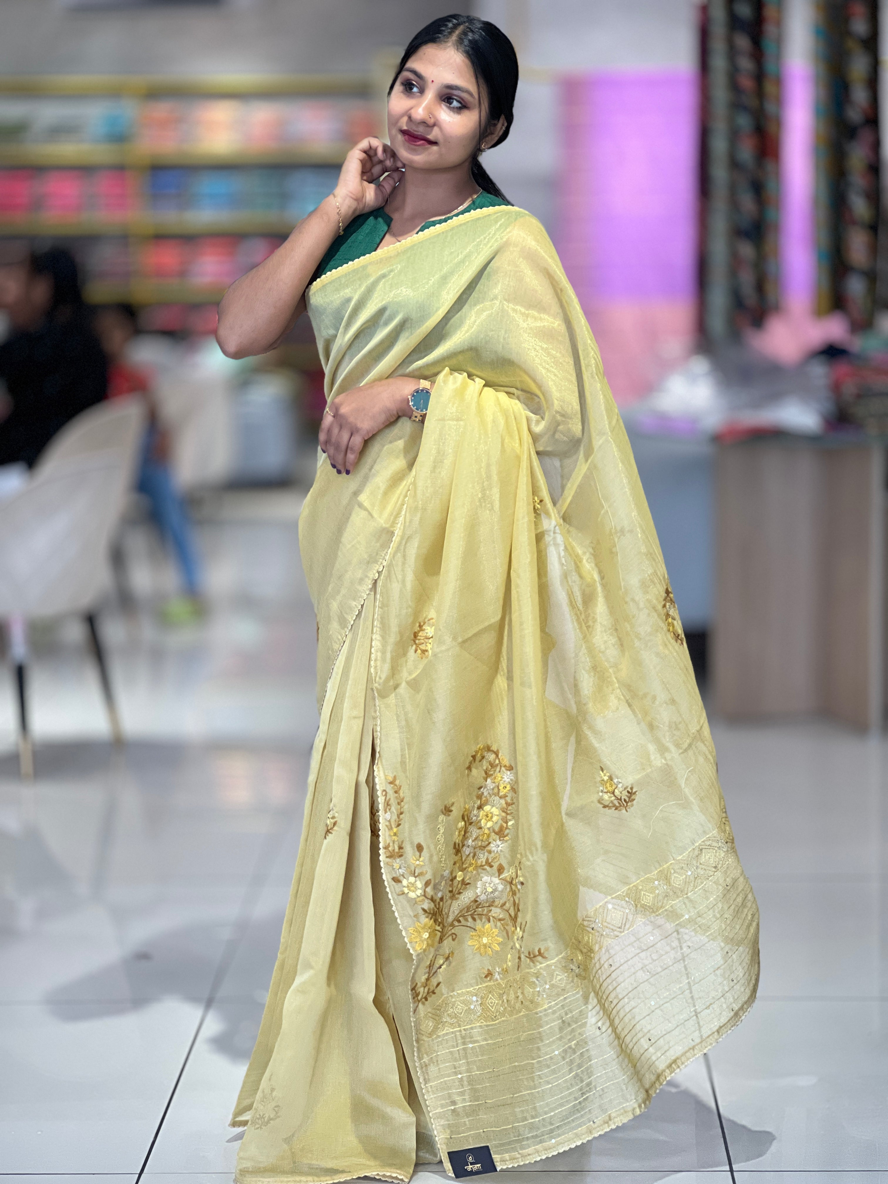 Floral Embroidery Tissue Organza Saree | BLD1122