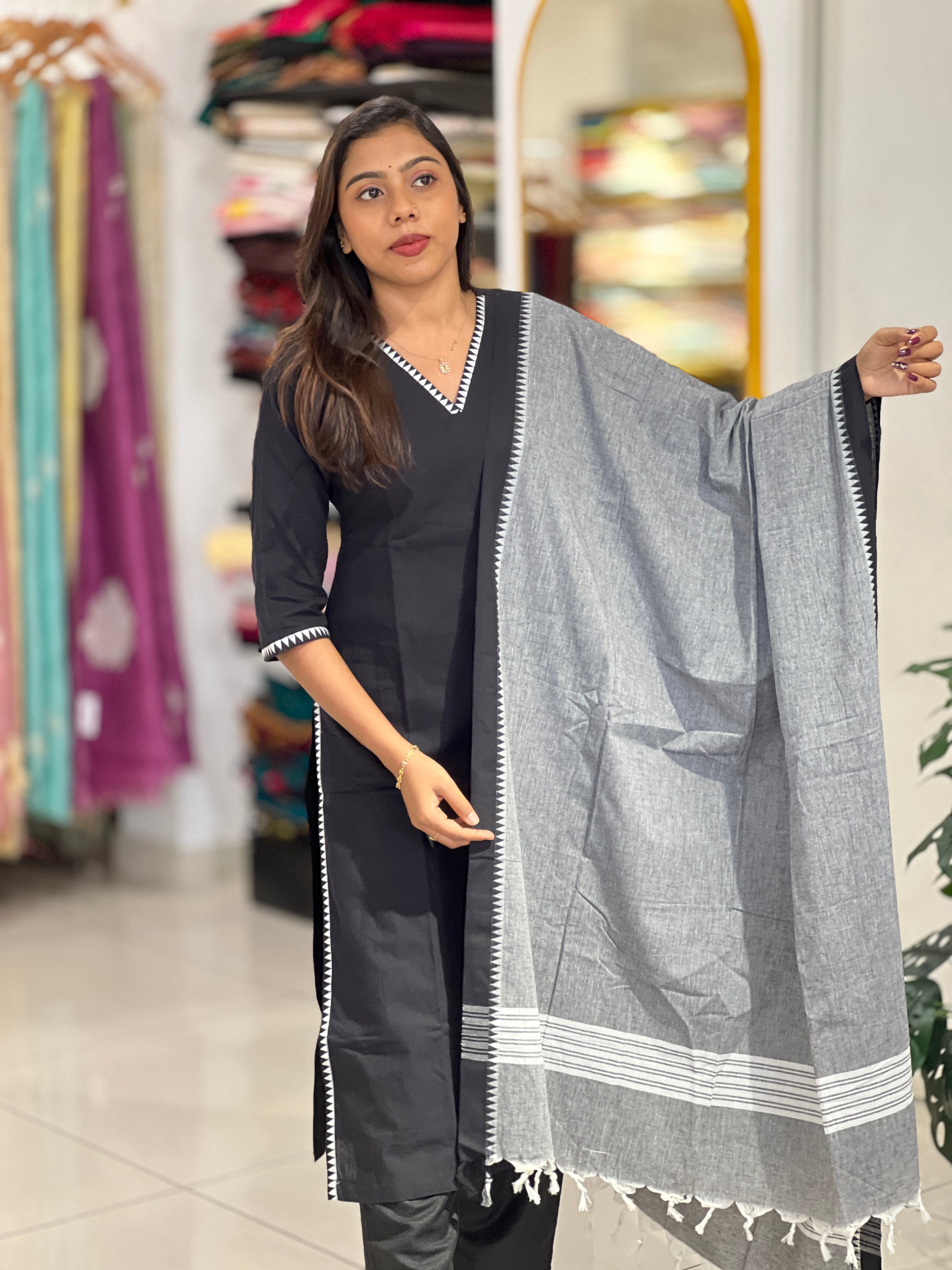 Temple Pattern Embroidered Cotton Kurta Set (Without Bottom) | SV300