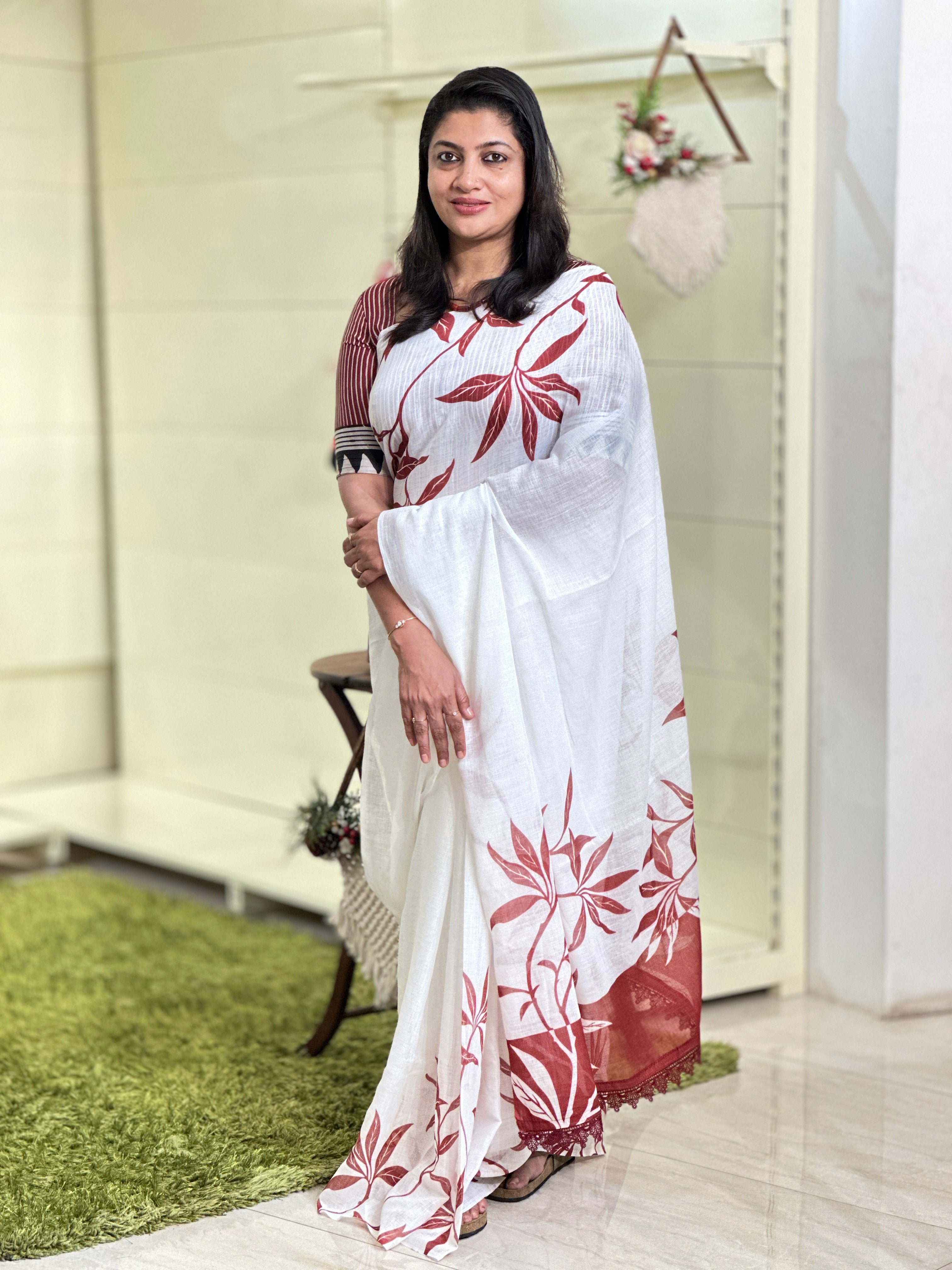 Digital Printed Bhagalpuri Linen Saree | HT292