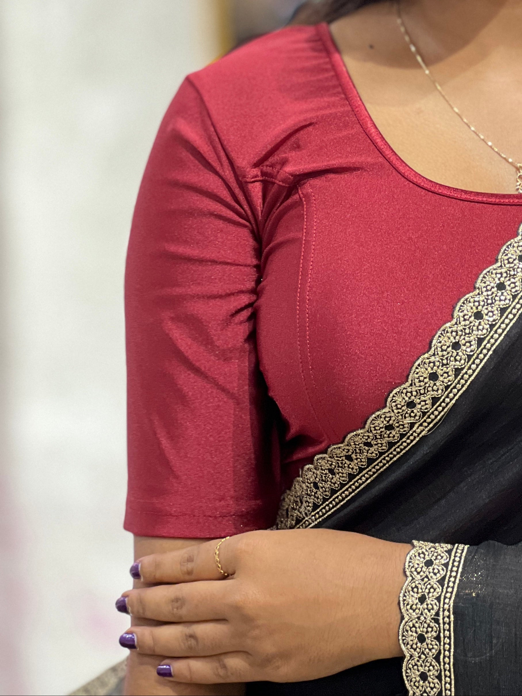 Stretchable Solid Patterned Banyan Stitched Blouse | ALA130