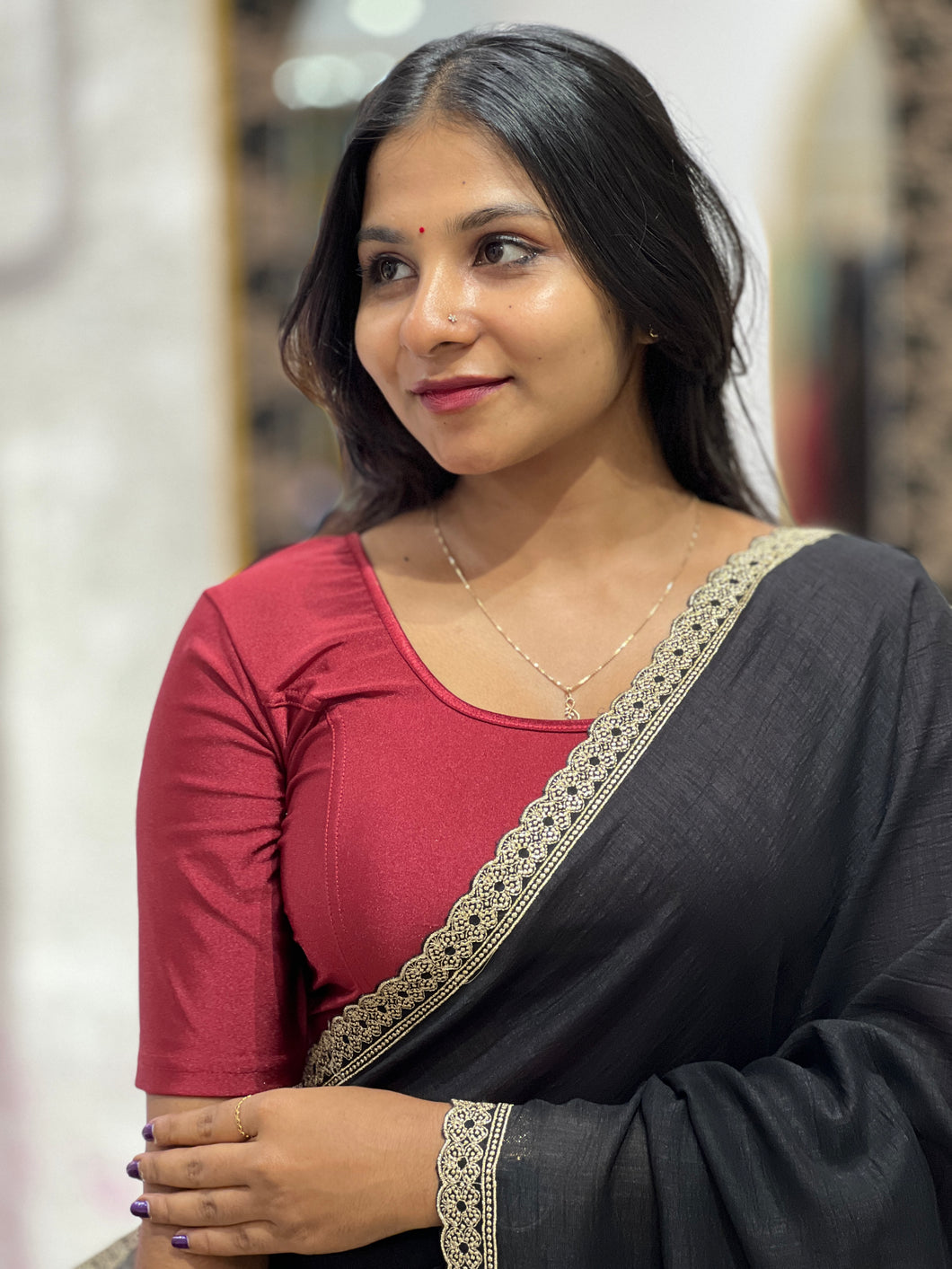 Stretchable Solid Patterned Banyan Stitched Blouse | ALA130