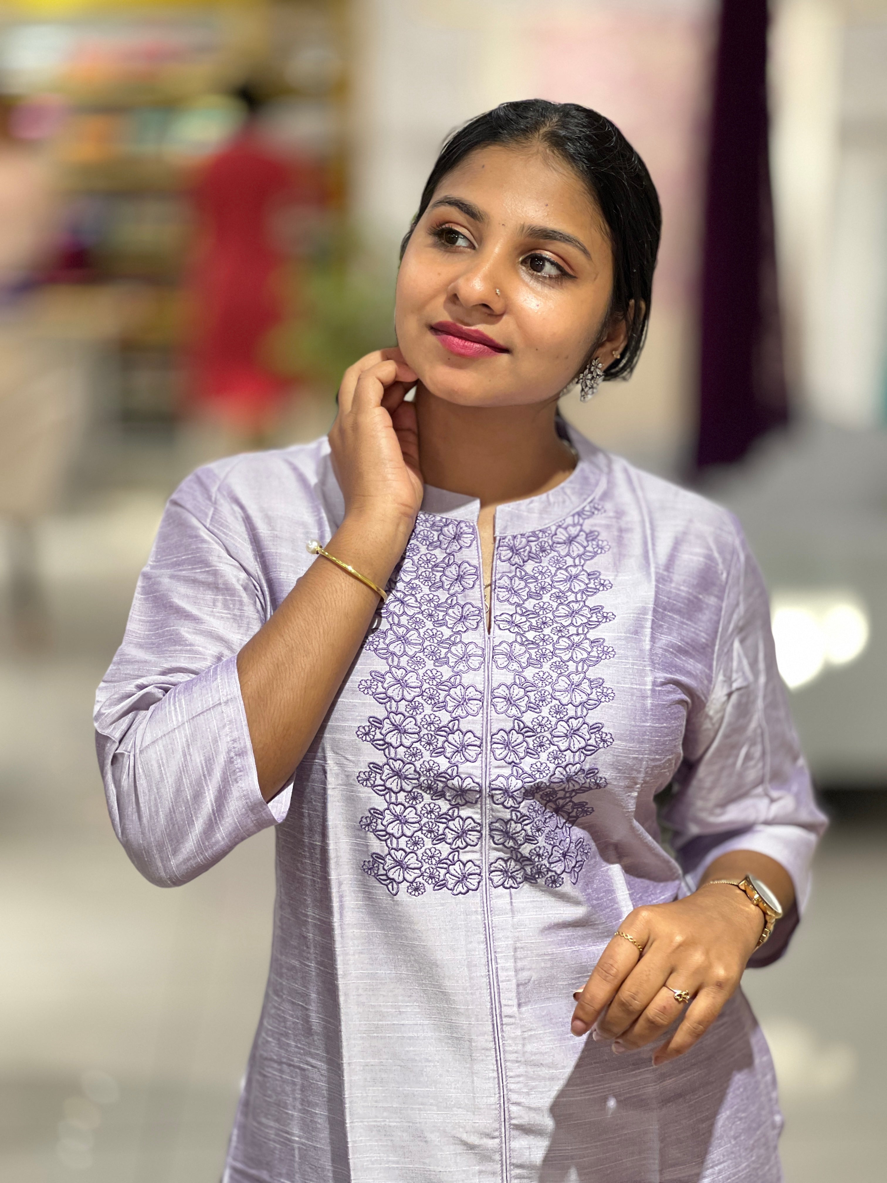 Machine Embroidery Semi Silk Kurta | TAL104