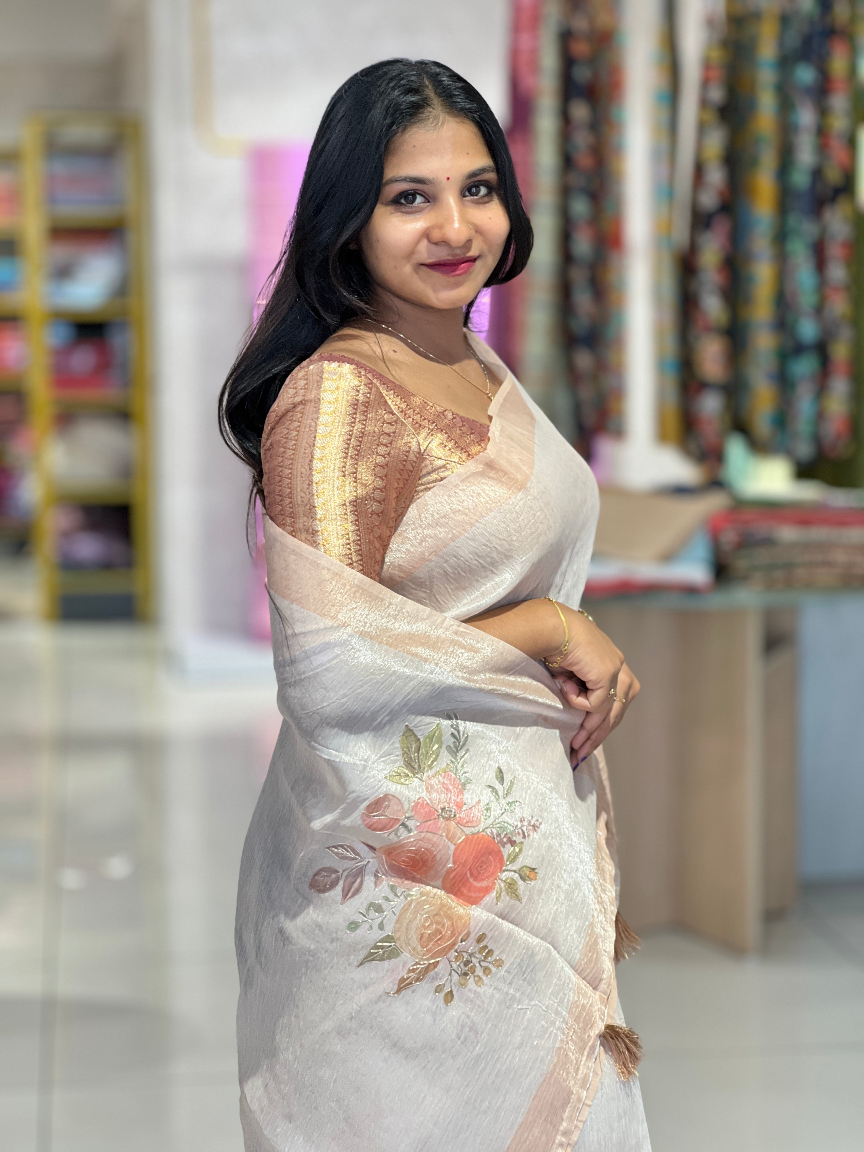 Digital Printed Pattern Tissue Organza Saree | BLD1112
