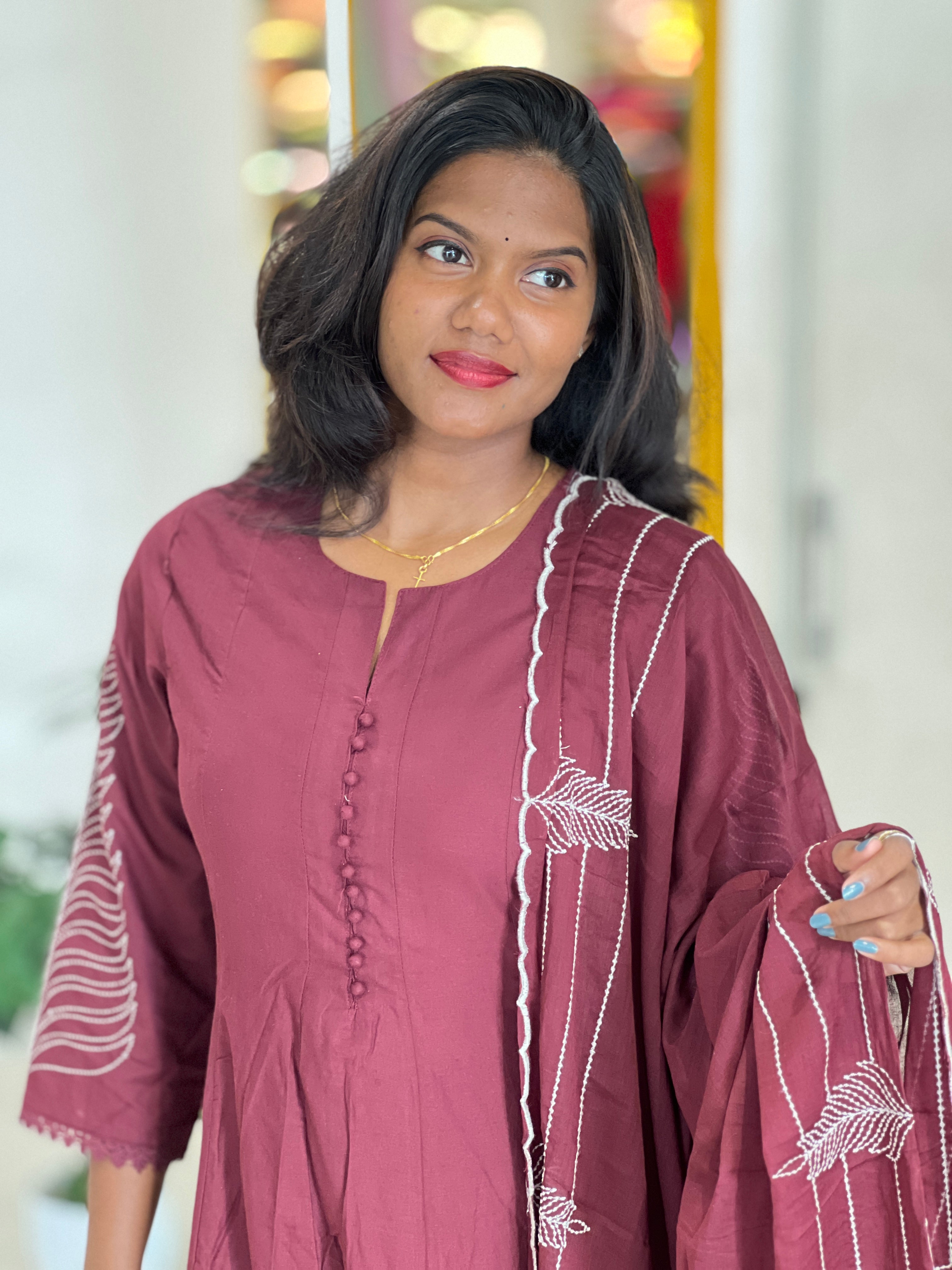 Point Embroidery Detailed Cotton Kurta Set | ARF105