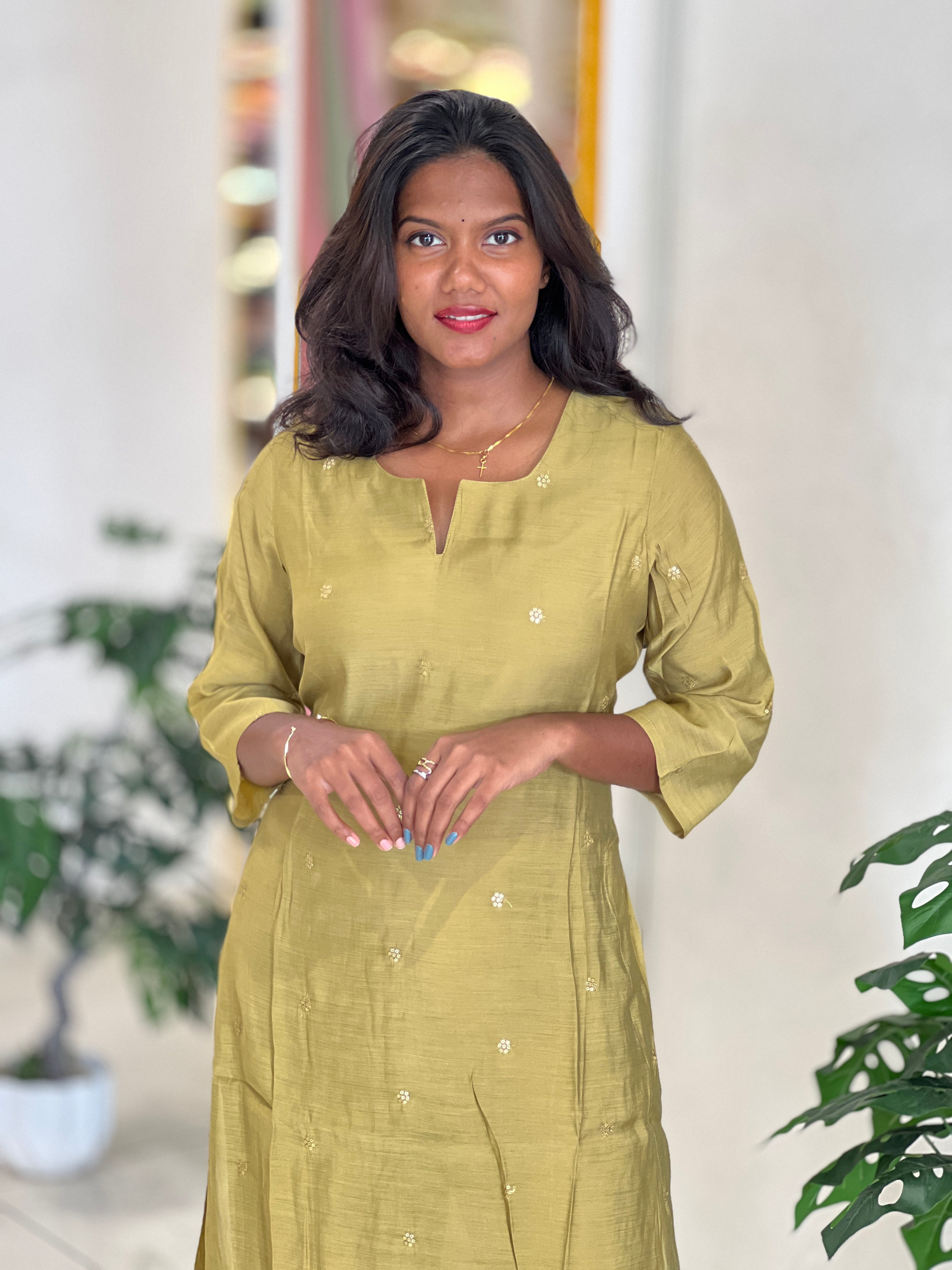 Sequins Embroidery Mul Chanderi Kurta Set |ARF110