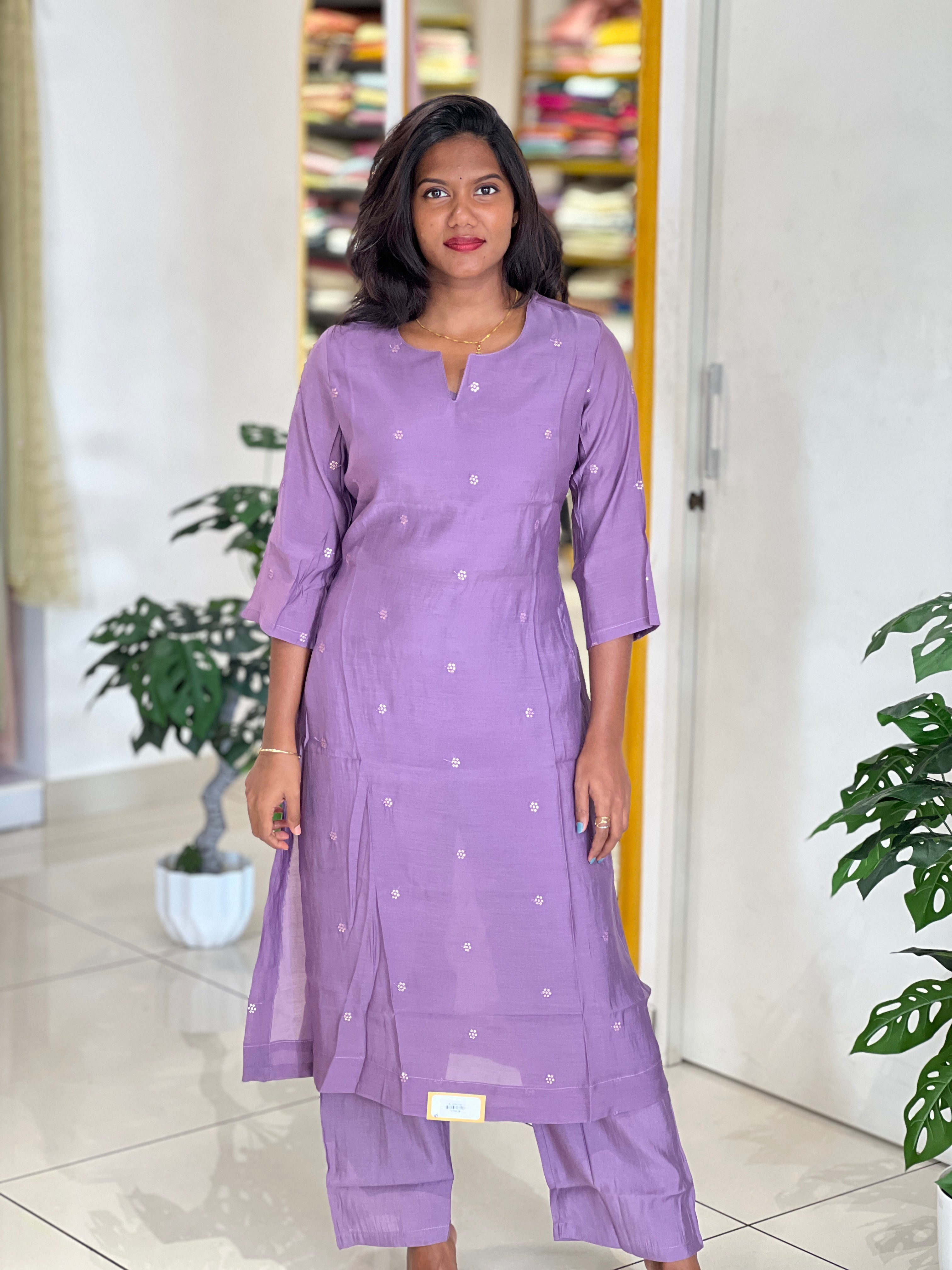 Sequins Embroidery Mul Chanderi Kurta Set |ARF109