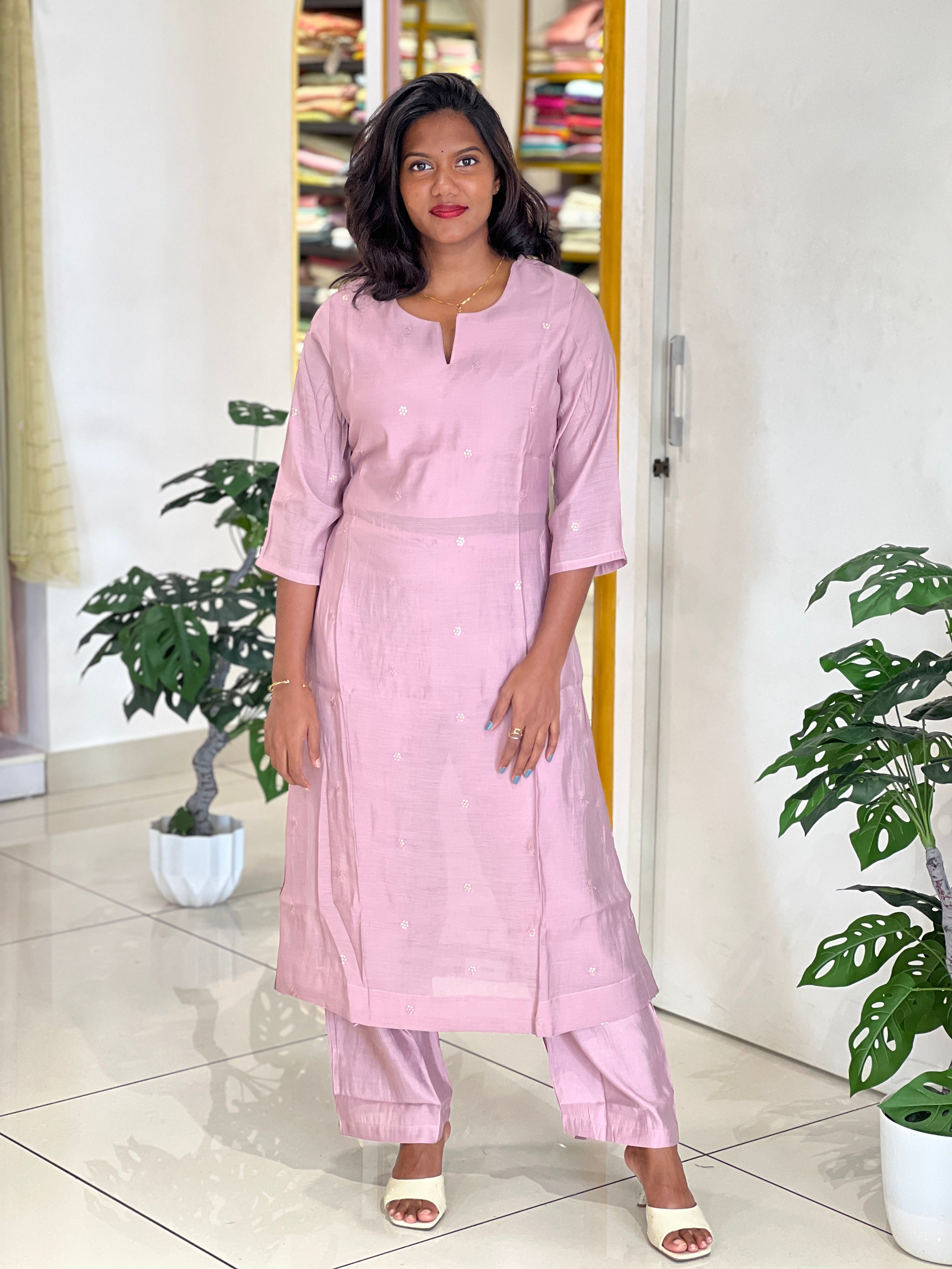 Sequins Embroidery Mul Chanderi Kurta Set | ARF112
