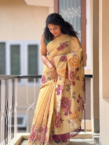 Floral Design Golden Tissue Saree | GAT222