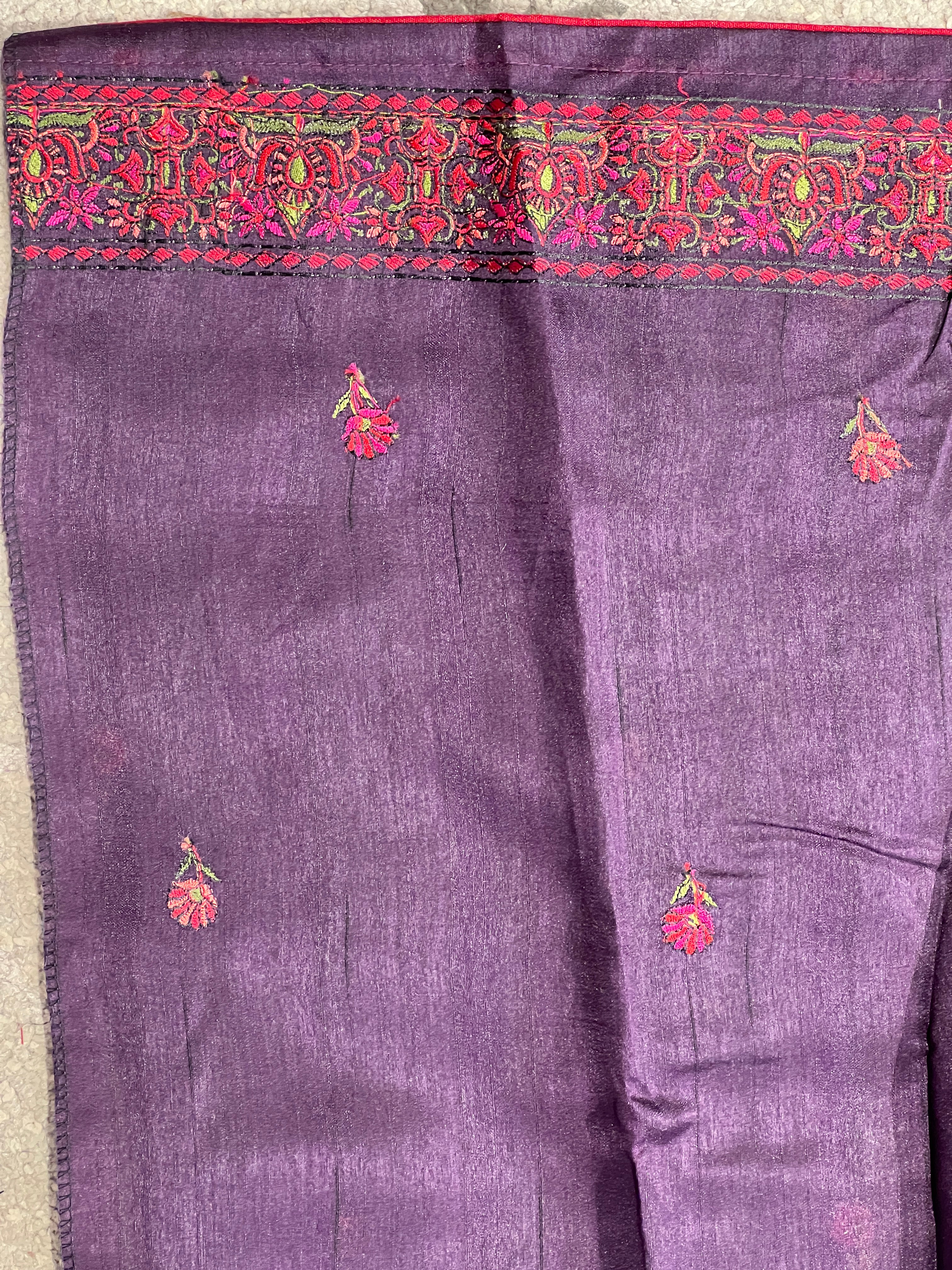 Machine Embroidery Detailed Tussar Saree | SUN415