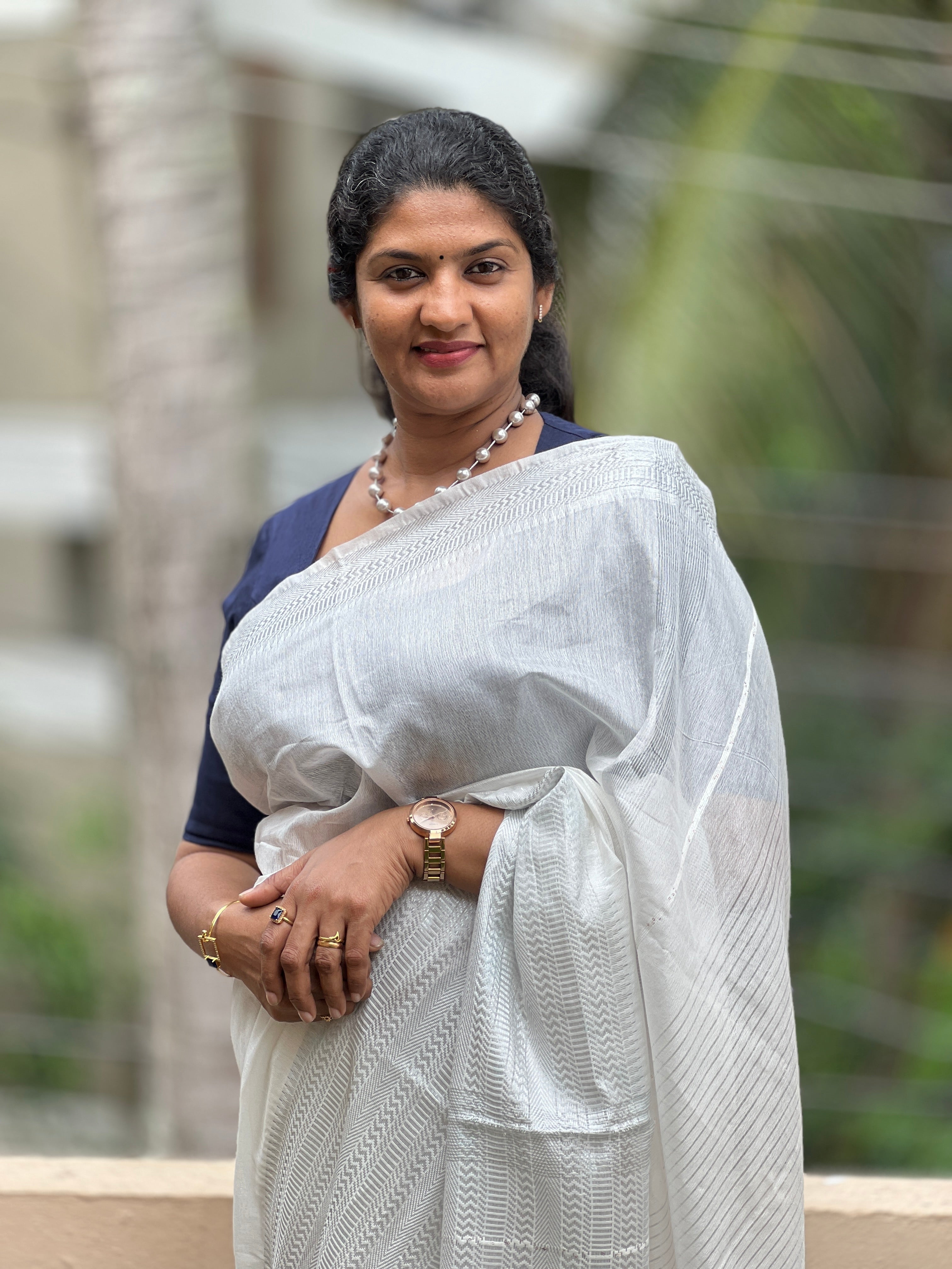 Silver Zari Weaved Bhagalpuri Linen Saree | NHH144