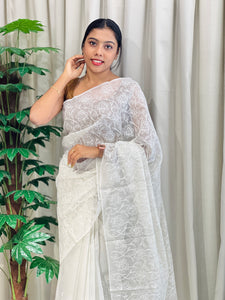 White Threads Machine Embroidery Detailed Kota Saree | MR161