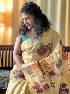 Floral Design Golden Tissue Saree | GAT222