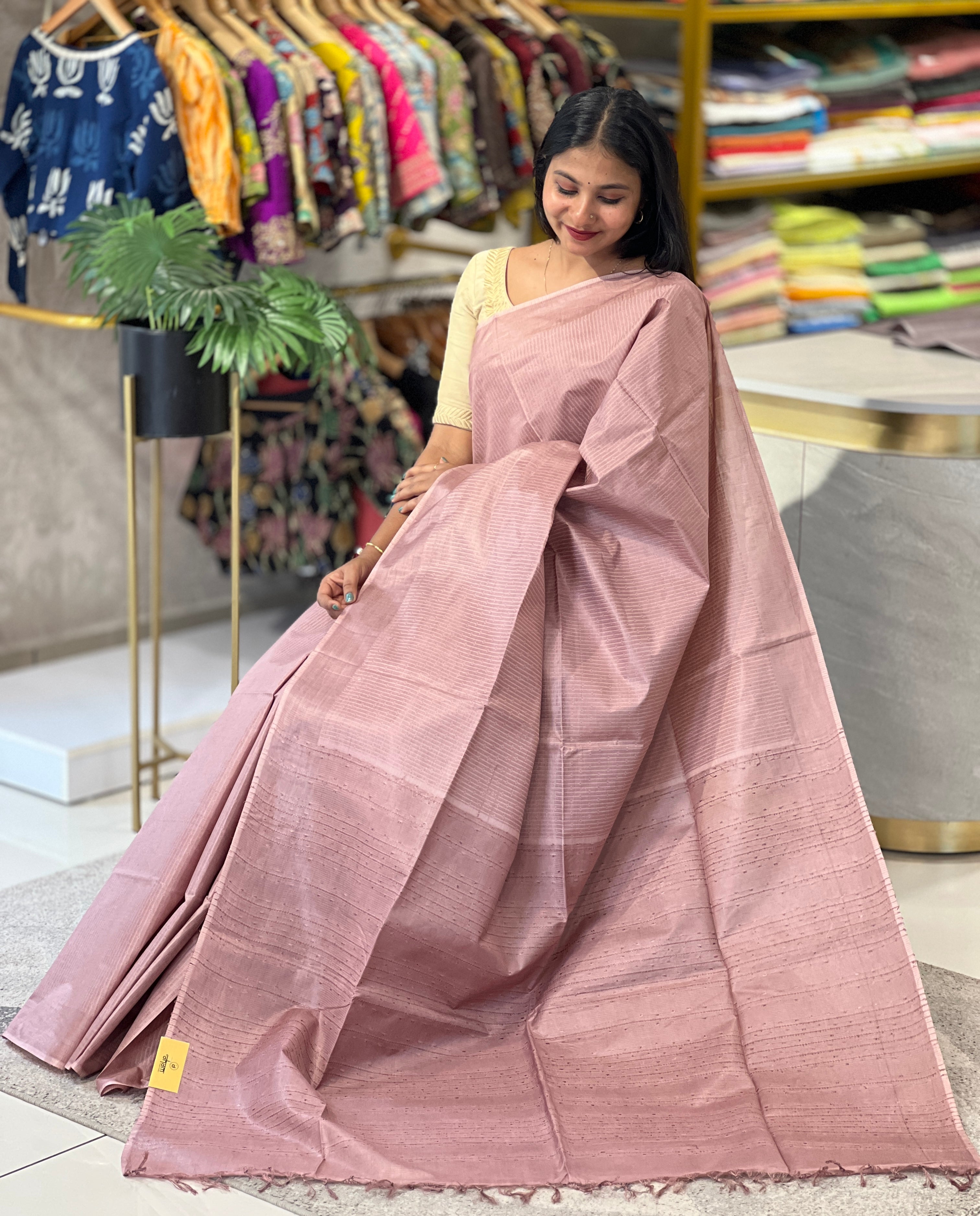 Thread Weaving Stripes Patterned Semi Tussar Saree | PNS127