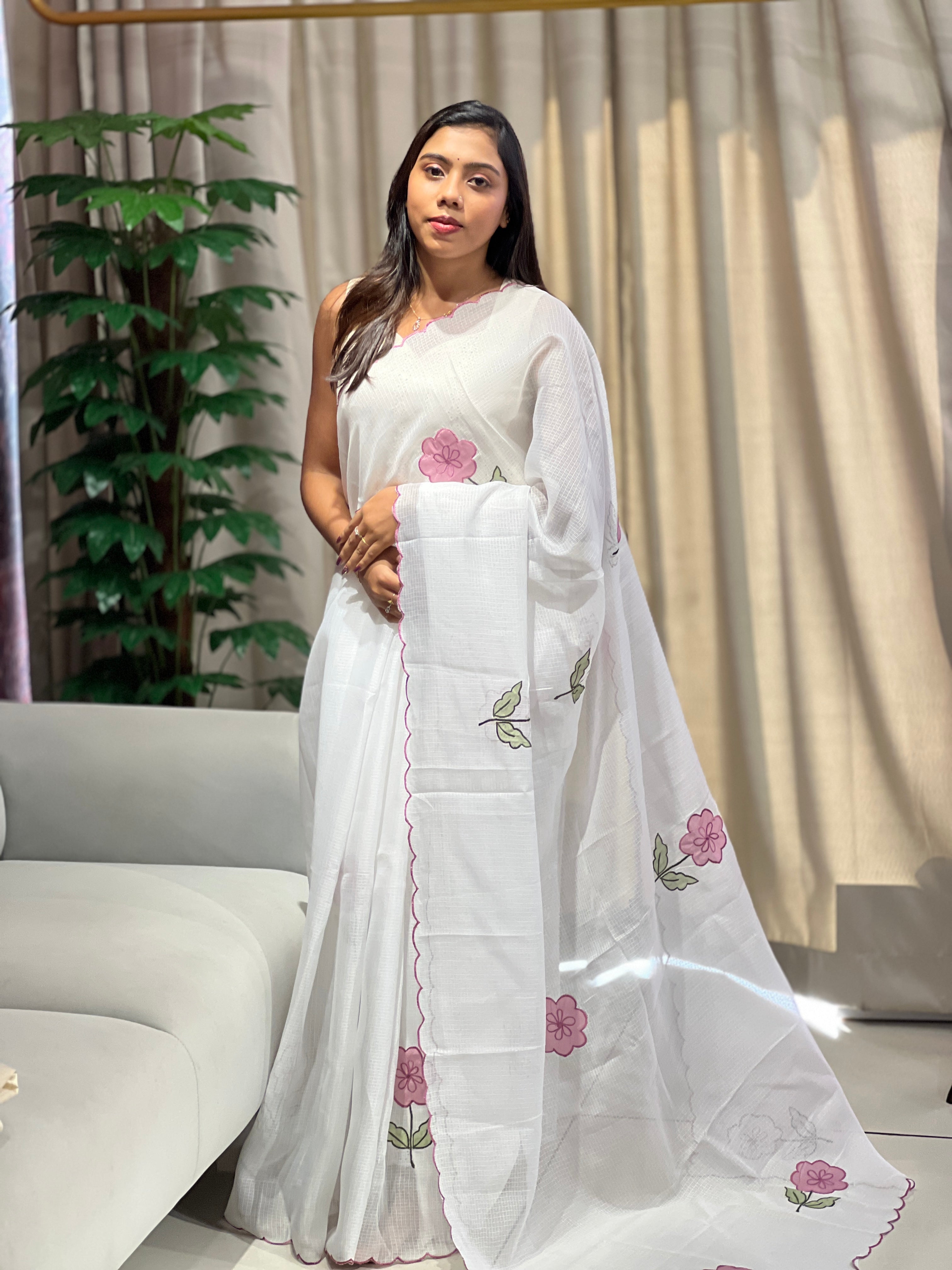 Floral Applique Detailed Silky Kota Saree | HT358