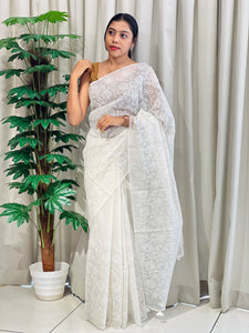 White Threads Machine Embroidery Detailed Kota Saree | MR161