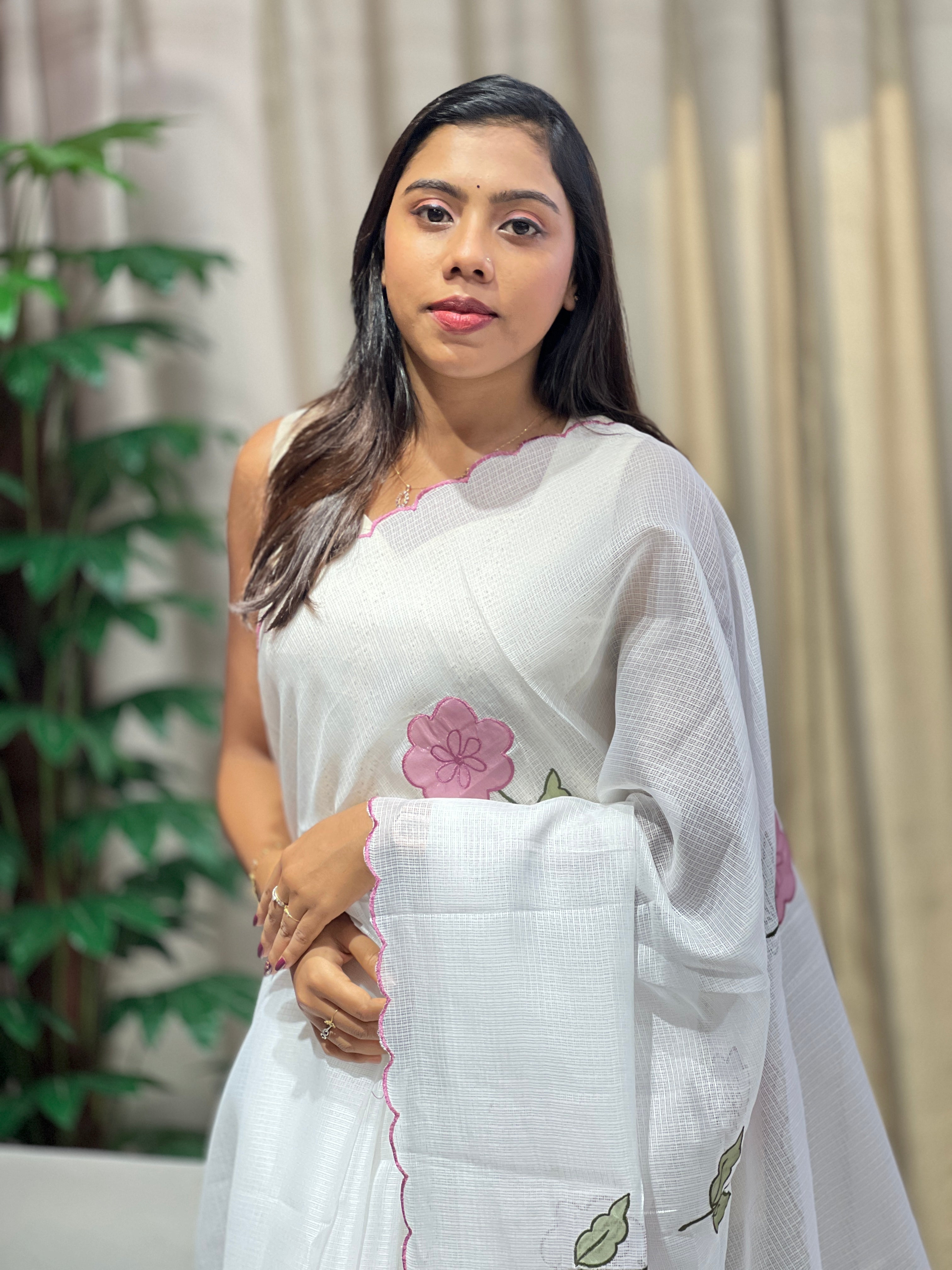 Floral Applique Detailed Silky Kota Saree | HT358