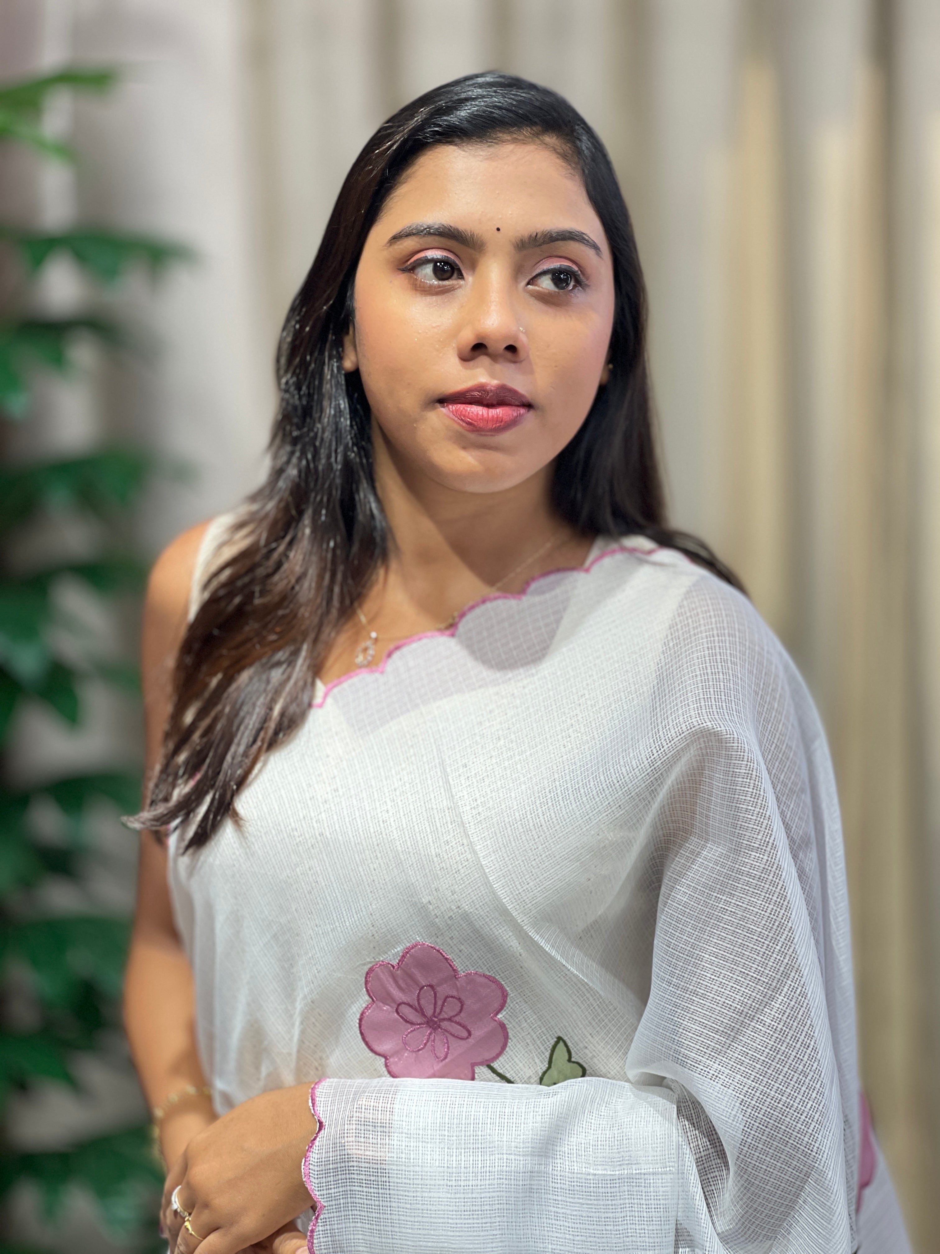 Floral Applique Detailed Silky Kota Saree | HT358