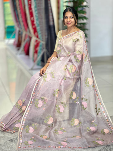 Floral Embroidered Silk Organza Saree | YNG538