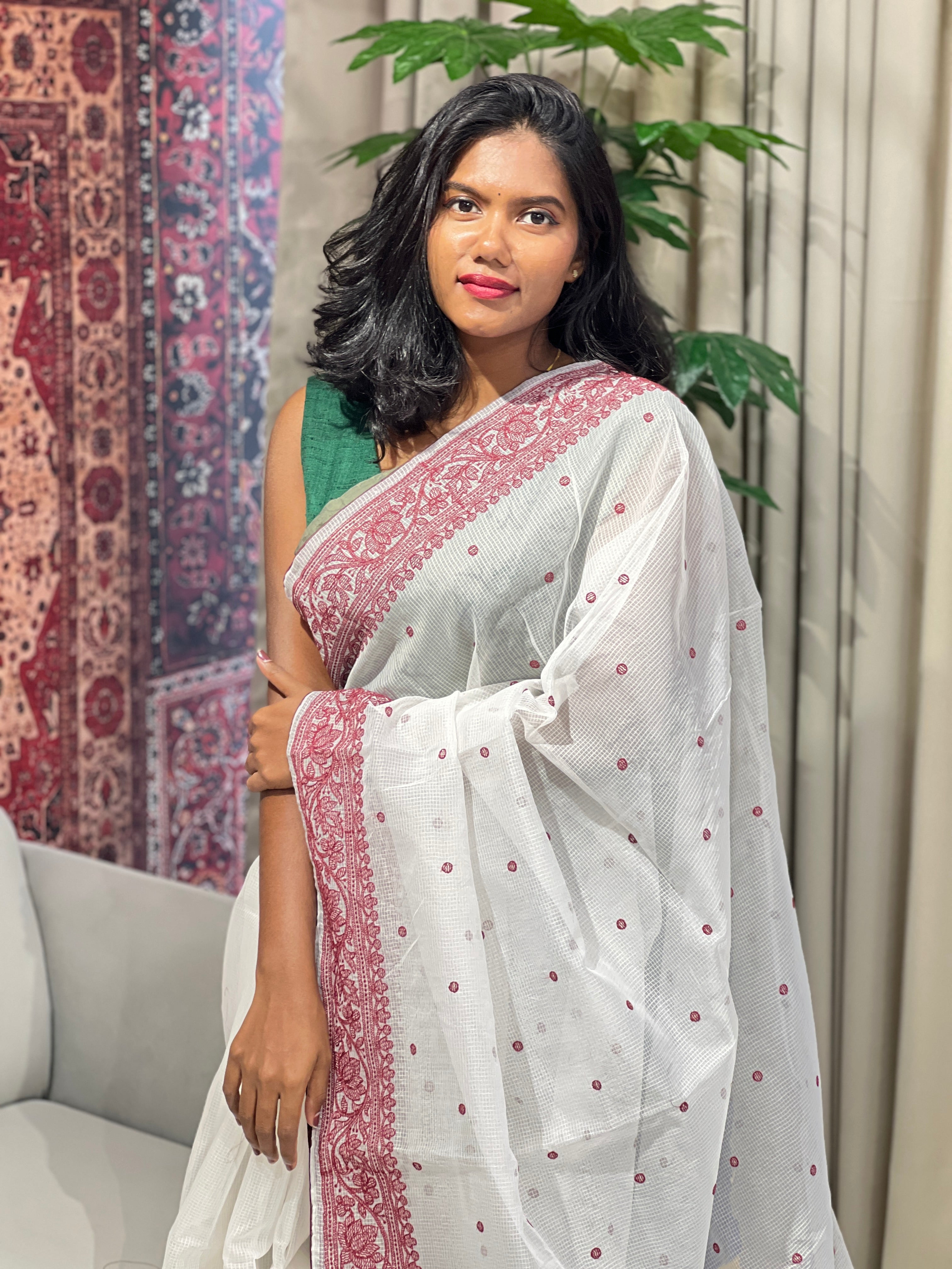 Lucknowi Inspired Embroidery Detailed Kota Saree | BLD1483