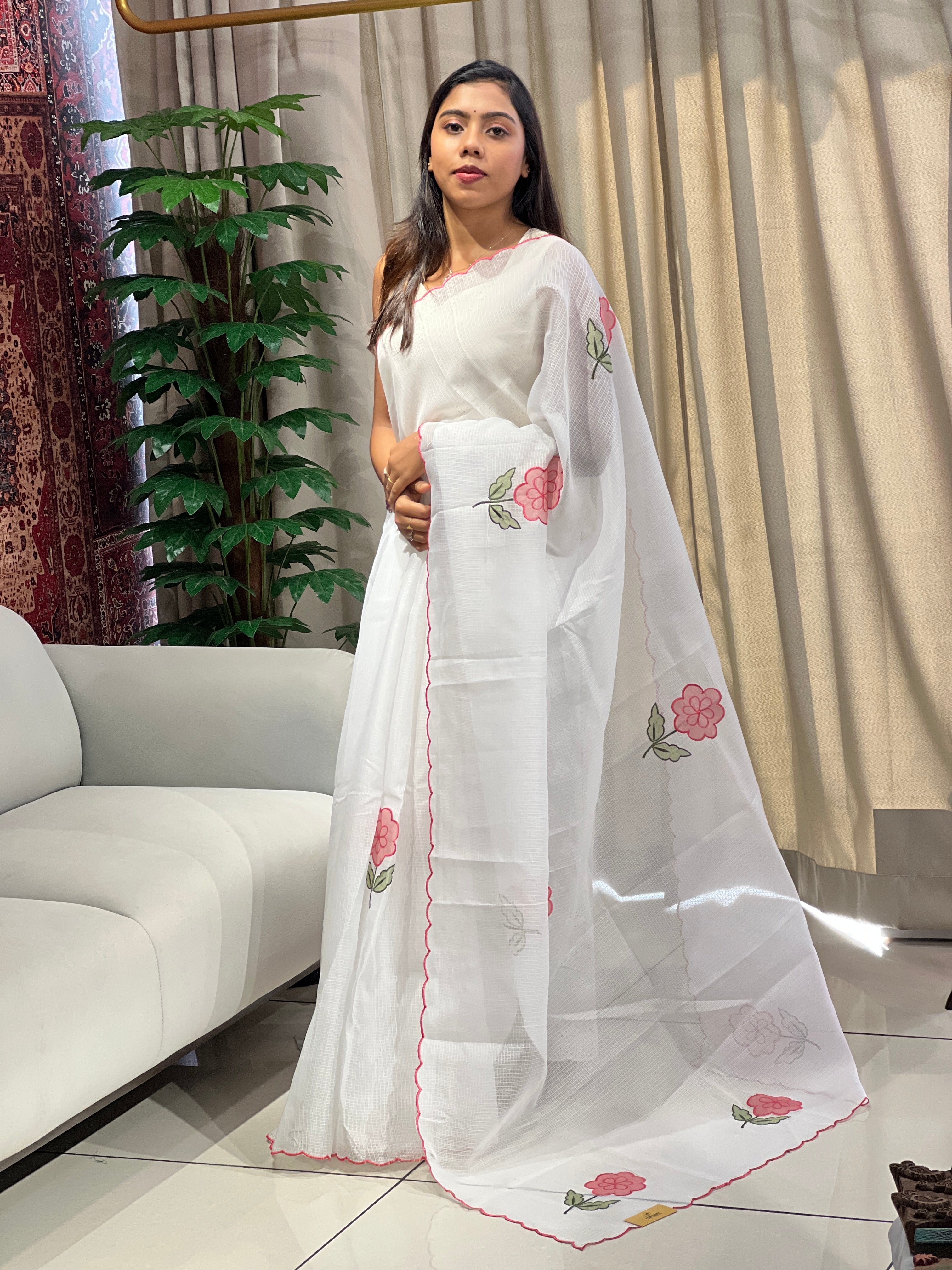 Floral Applique Detailed Silky Kota Saree | HT356