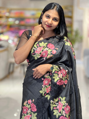Cut Work With Floral Embroidered Semi Tussar Saree | SUN439