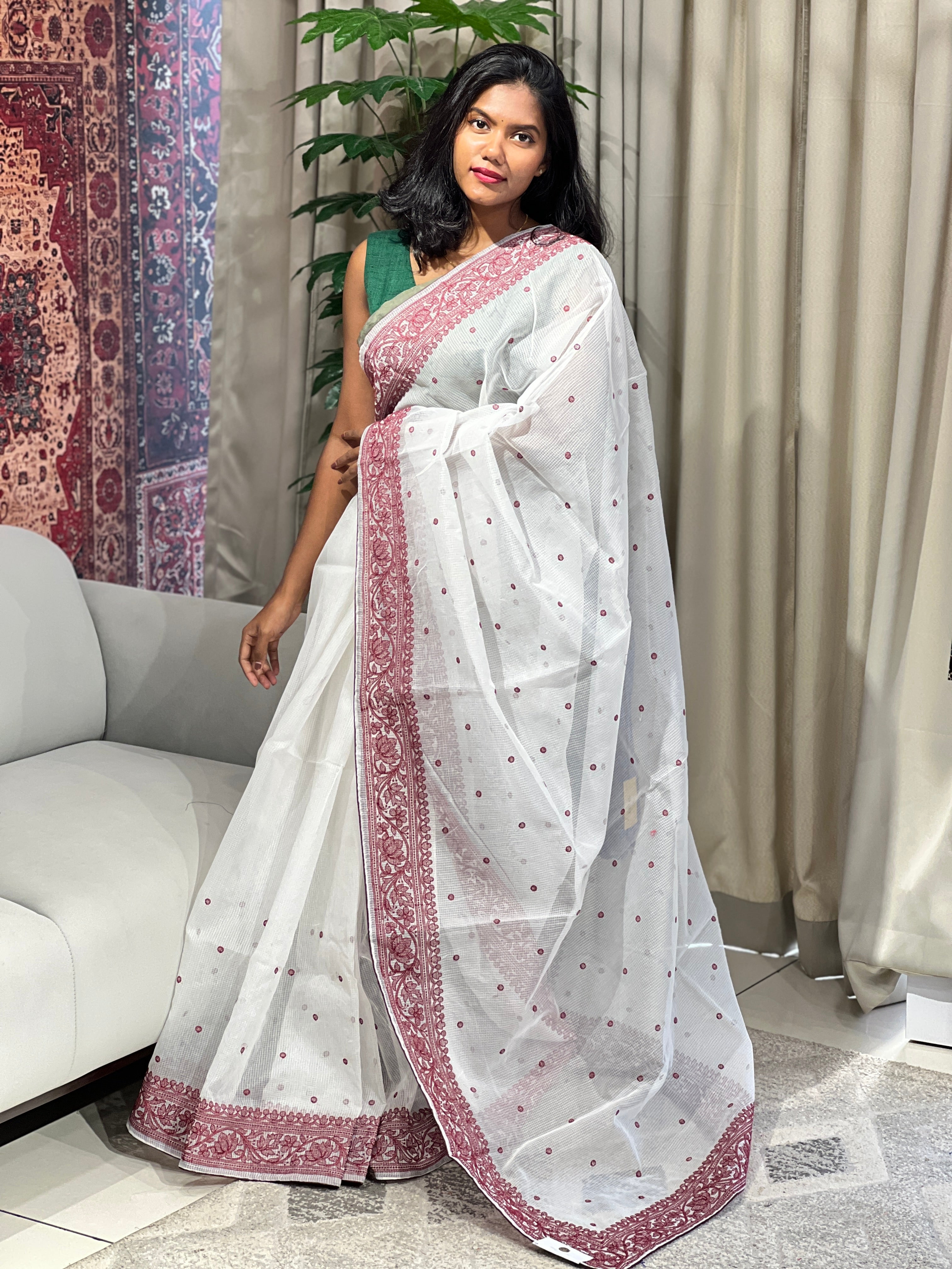Lucknowi Inspired Embroidery Detailed Kota Saree | BLD1483