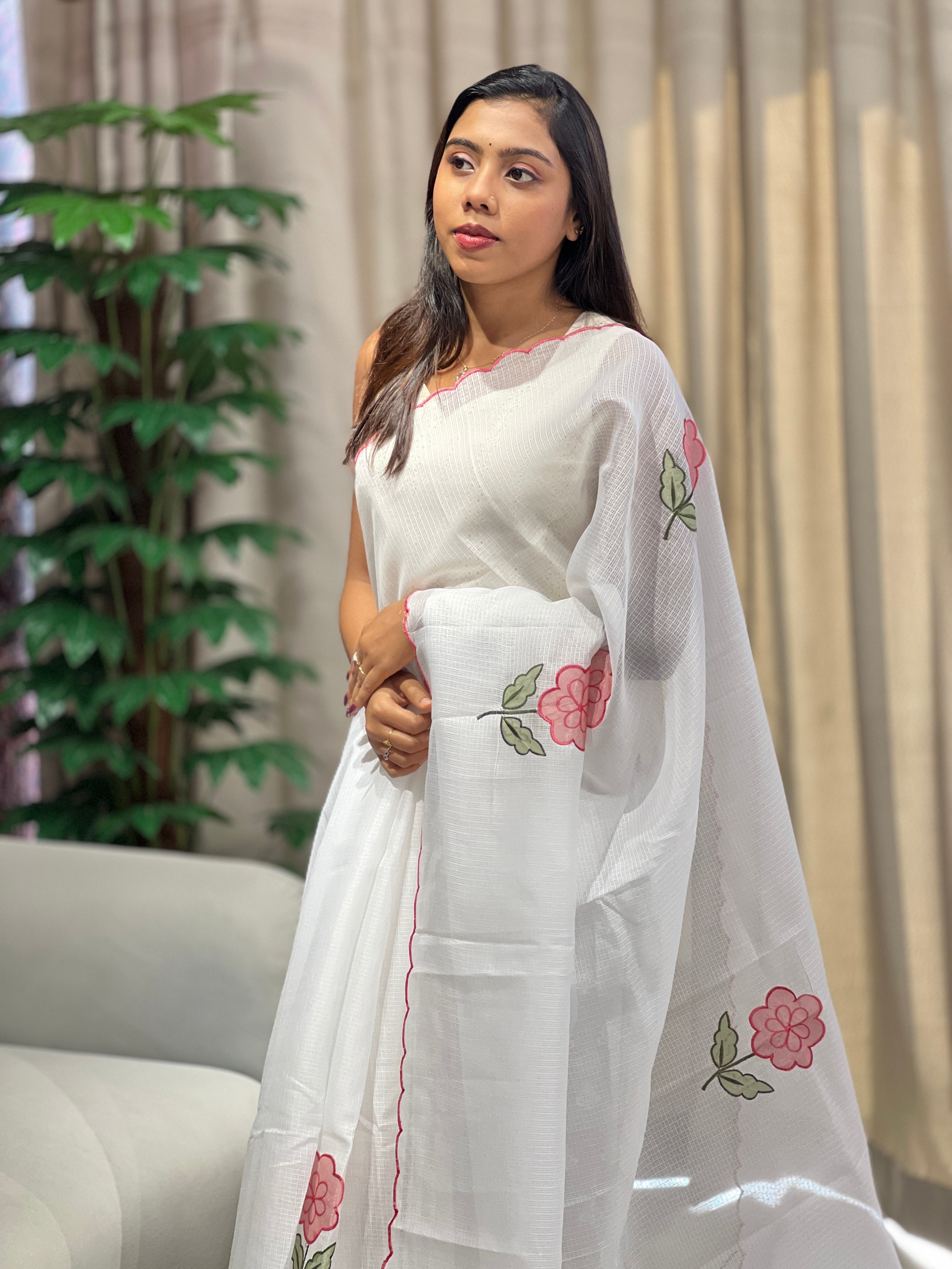 Floral Applique Detailed Silky Kota Saree | HT356