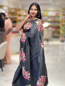 Cut Work With Floral Embroidered Semi Tussar Saree | SUN439