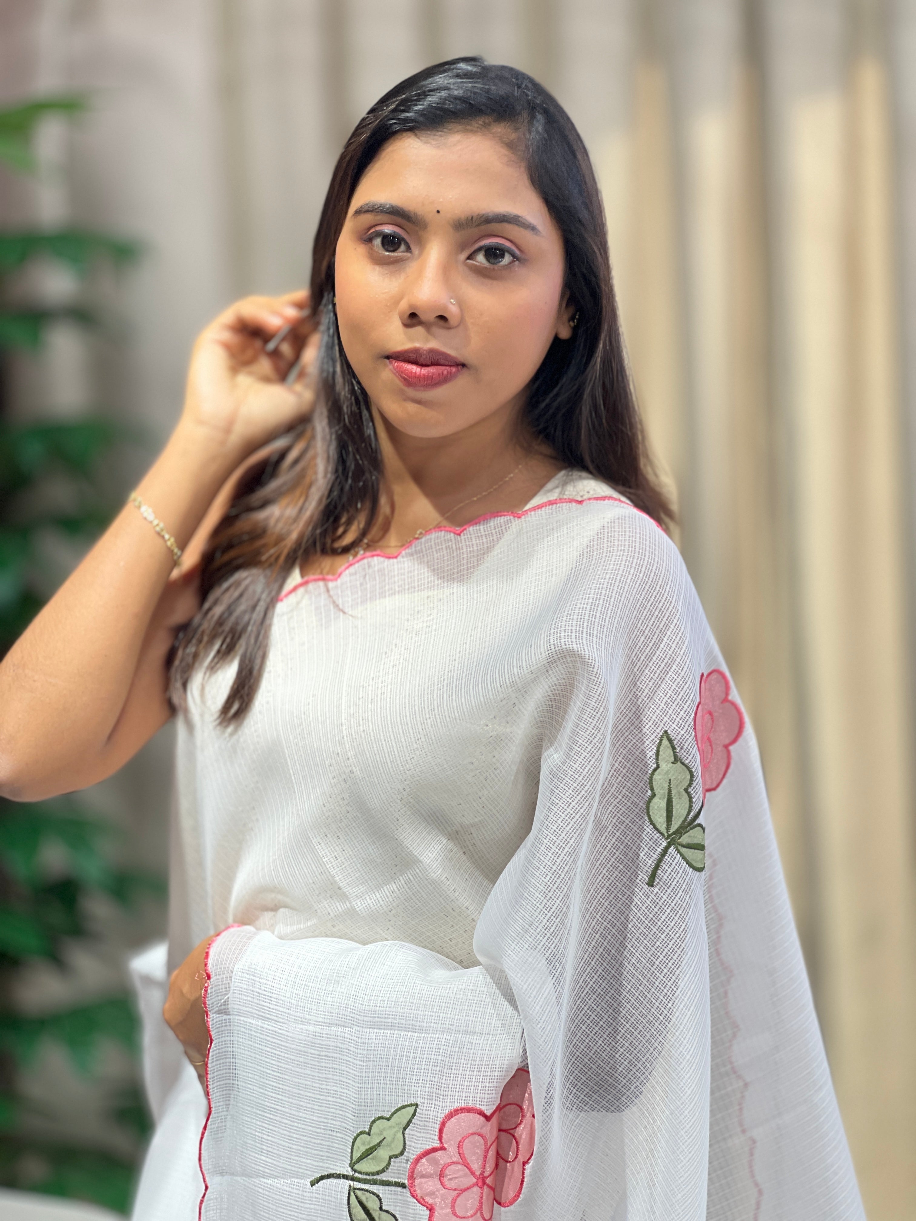 Floral Applique Detailed Silky Kota Saree | HT356