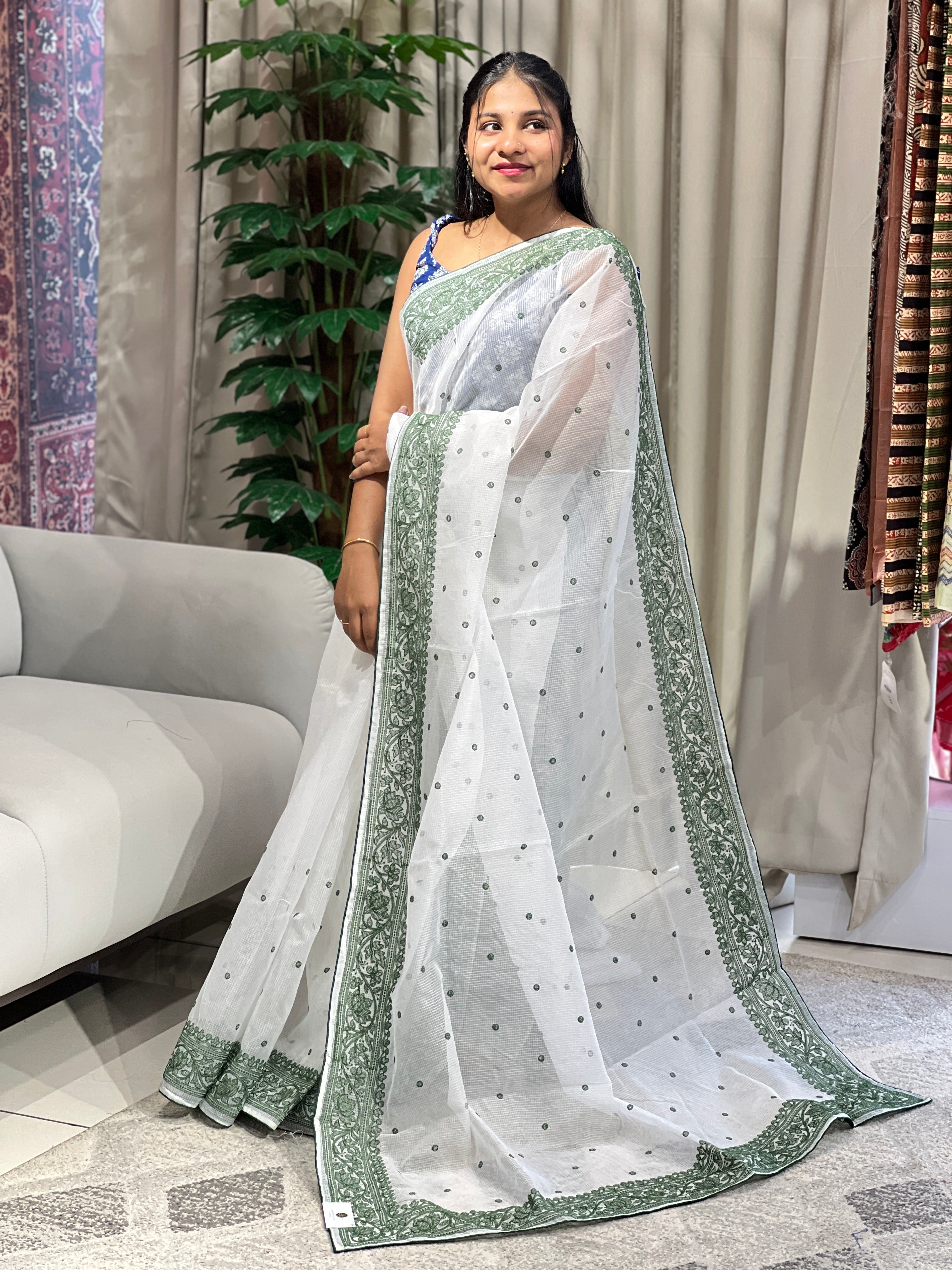 Lucknowi Inspired Embroidery Detailed Kota Saree | BLD1482