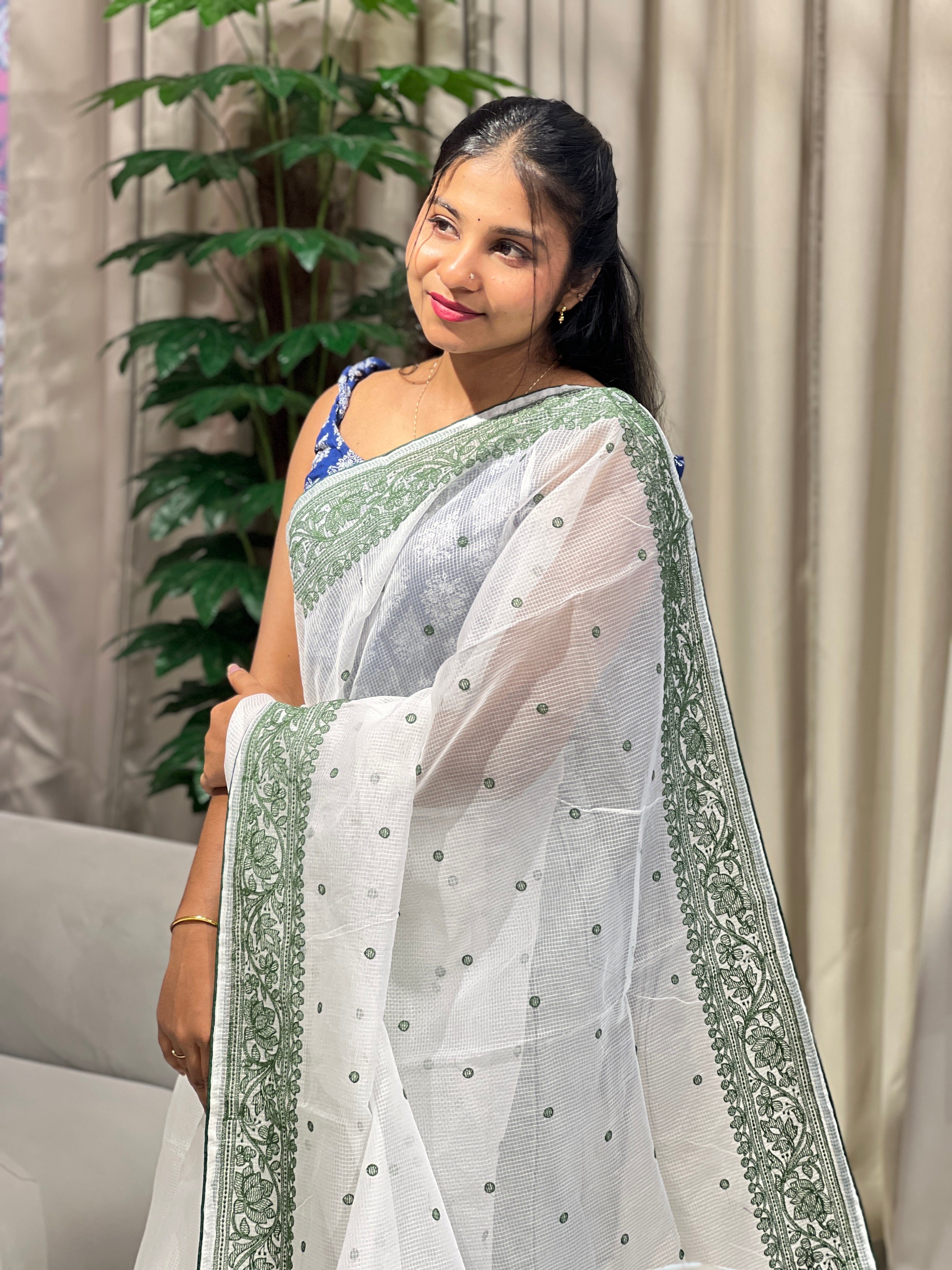 Lucknowi Inspired Embroidery Detailed Kota Saree | BLD1482