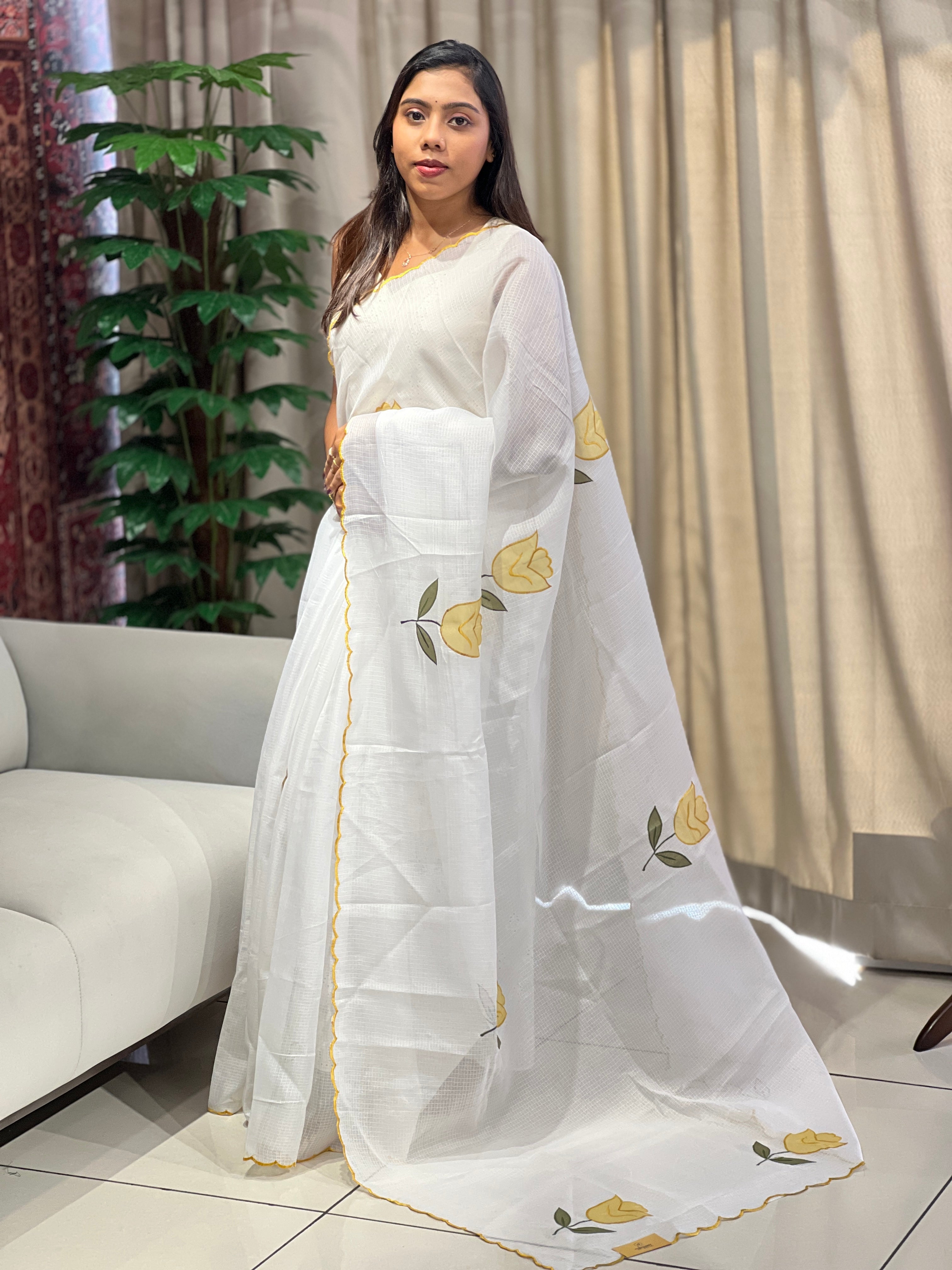 Floral Applique Detailed Silky Kota Saree | HT360