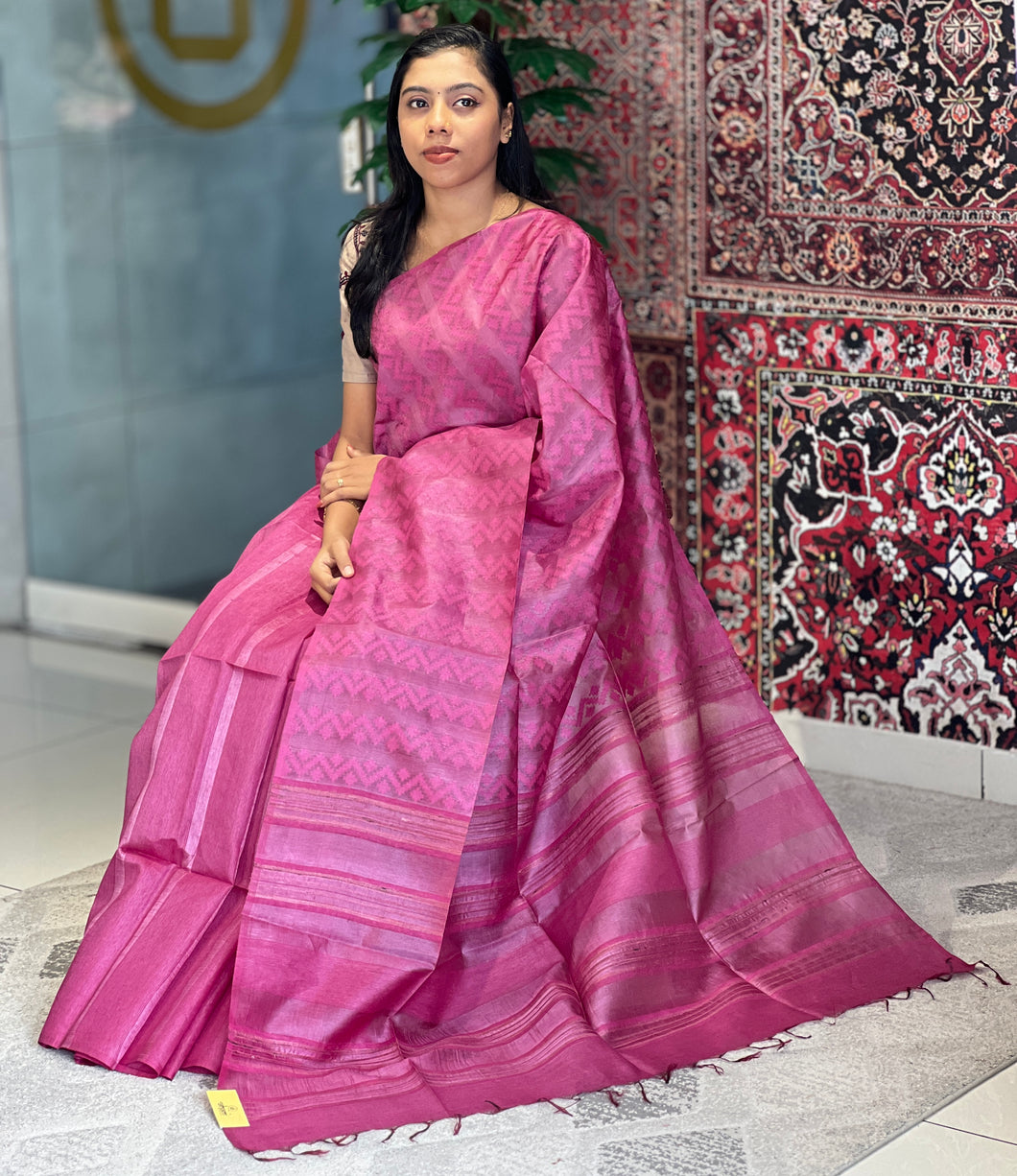 Thread Weaving Zig Zag Patterned Tussar Saree | PNS224