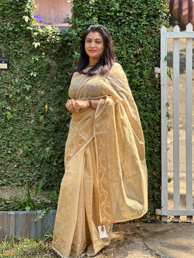 Golden Beige Supernet Kota Saree | BLD200