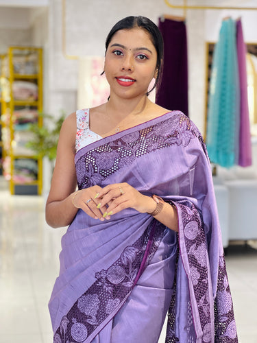 Cutwork Detailed Semi Tussar Saree | SUN410