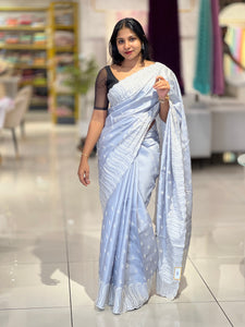 Embroidery With Sequence Highlighted Semi Tussar Saree | SUN418