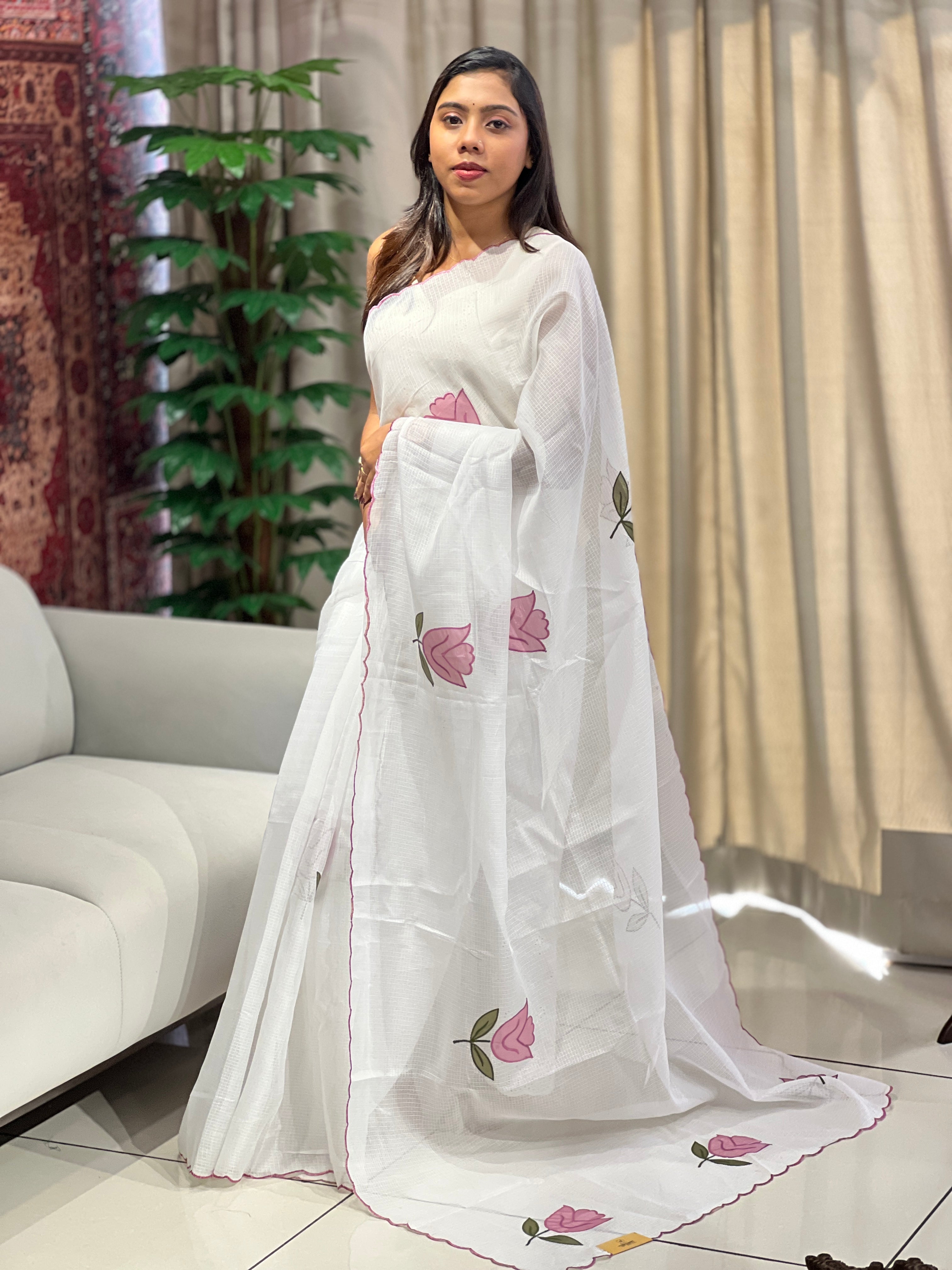 Floral Applique Detailed Silky Kota Saree | HT359