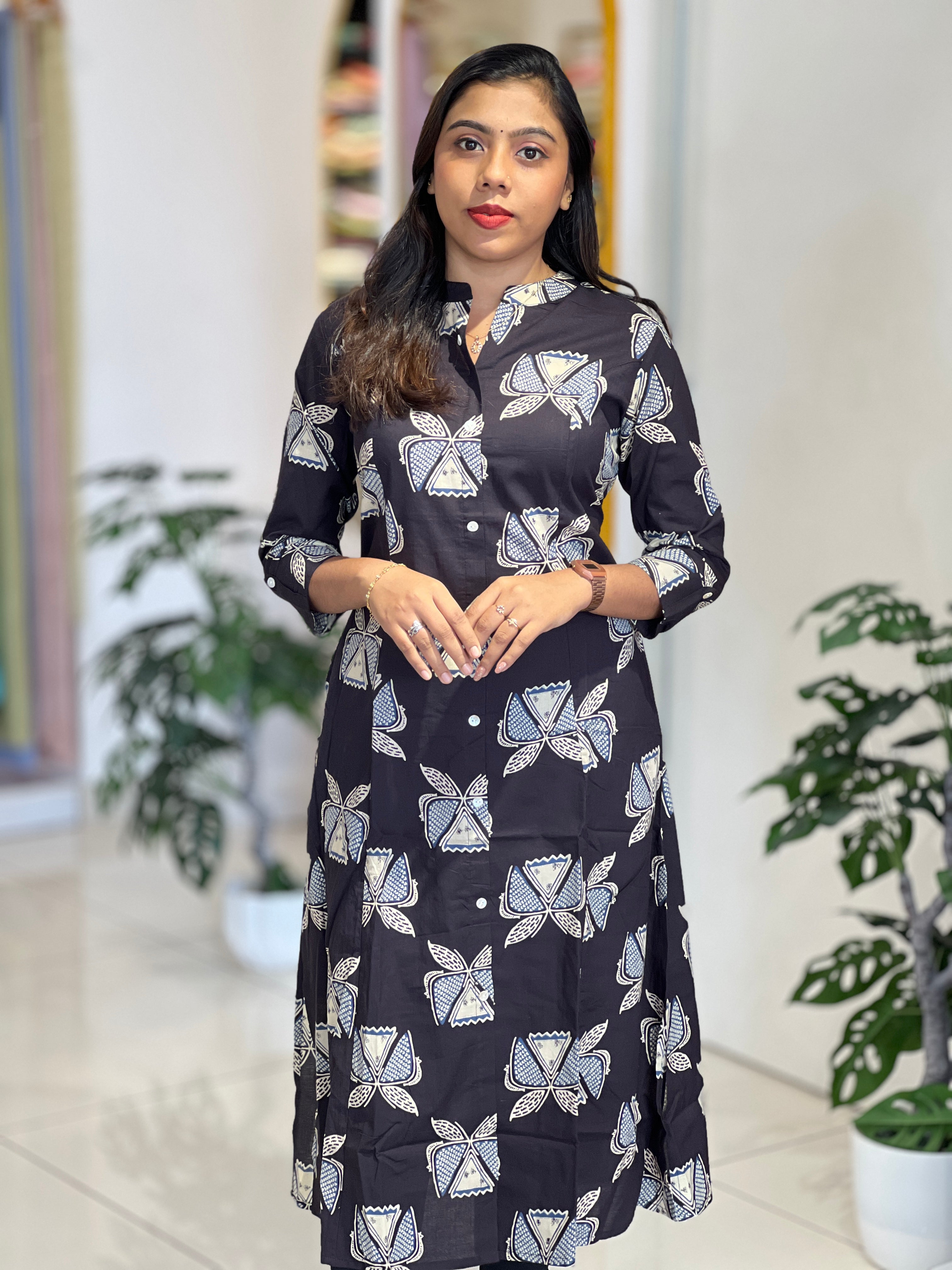 Floral Printed Cotton Kurta |OMF162