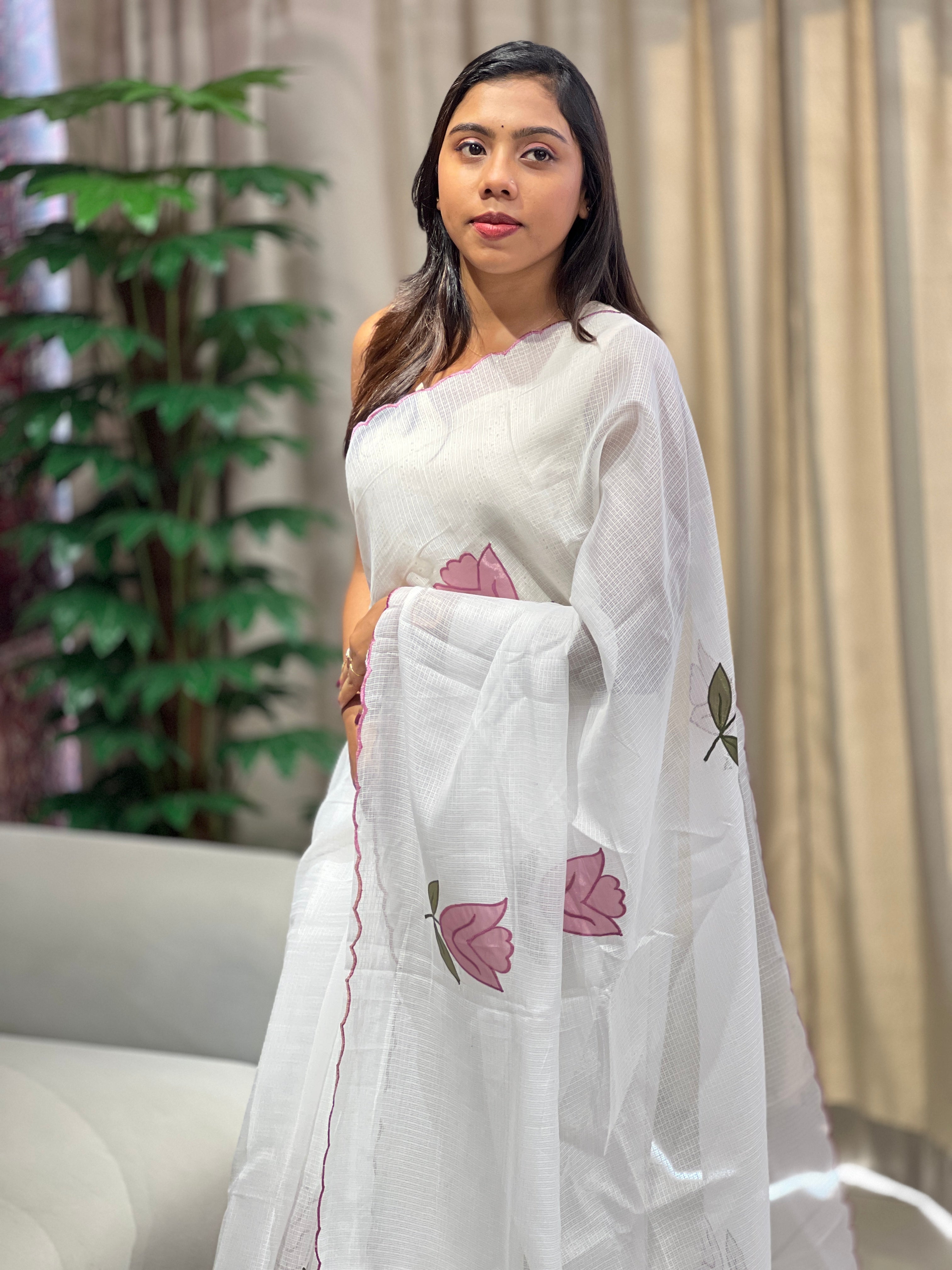 Floral Applique Detailed Silky Kota Saree | HT359