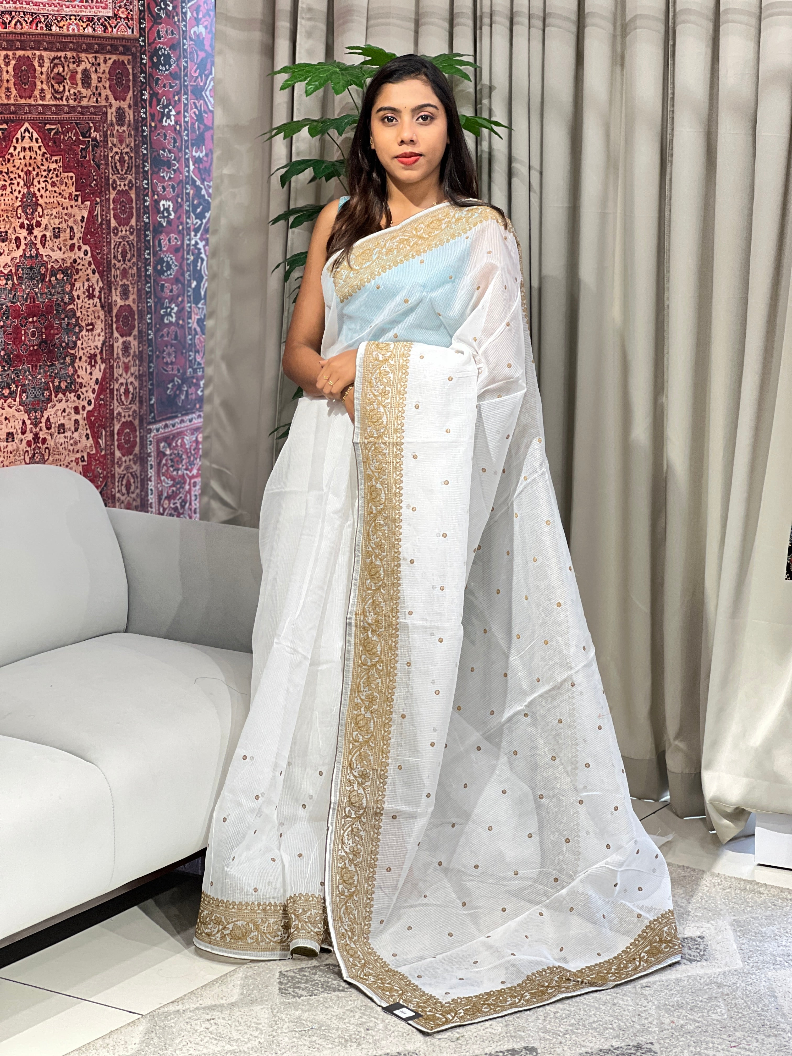 Lucknowi Inspired Embroidery Detailed Kota Saree | BLD1484